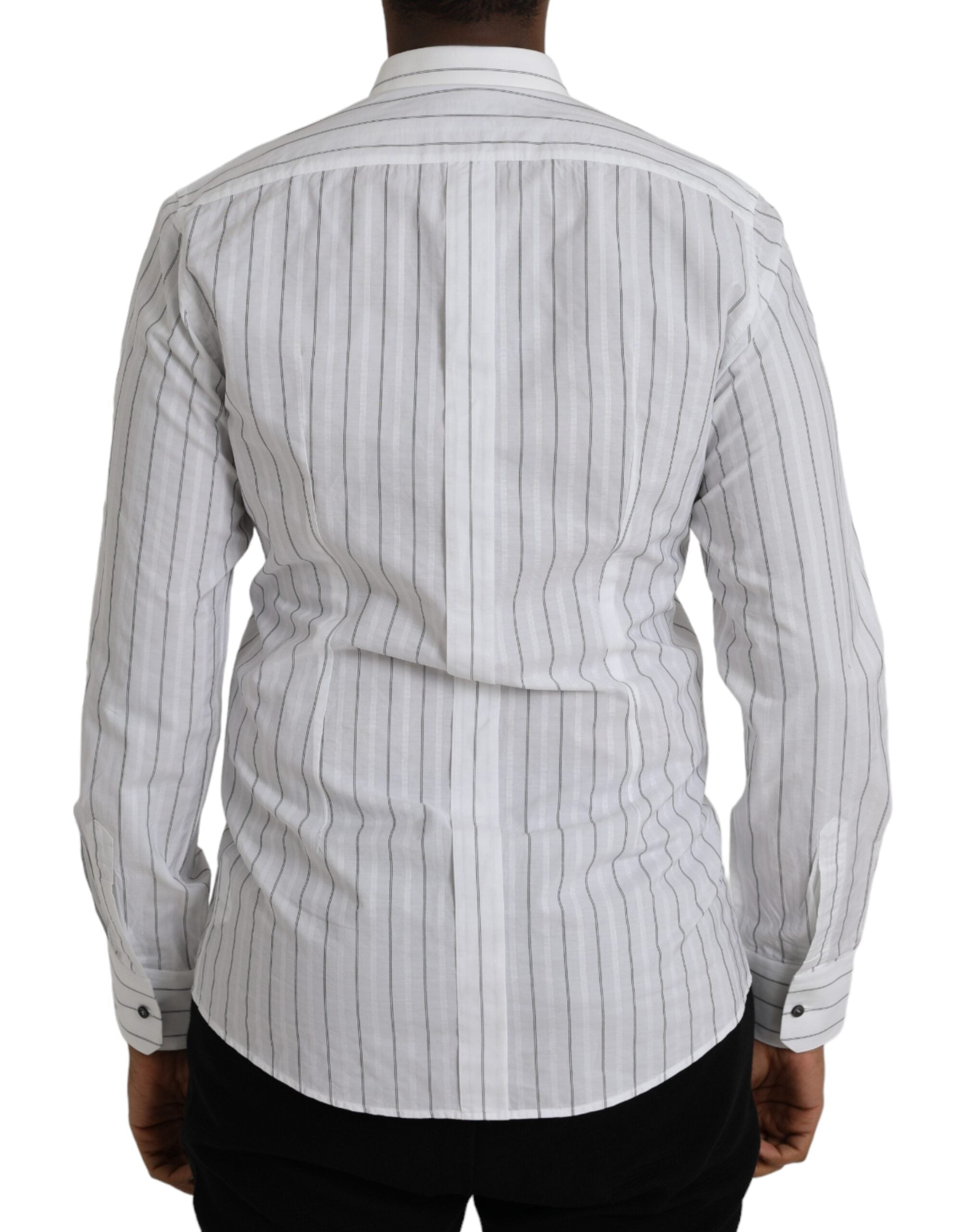 Dolce & Gabbana Black White Striped Formal Dress GOLD Men's Shirt