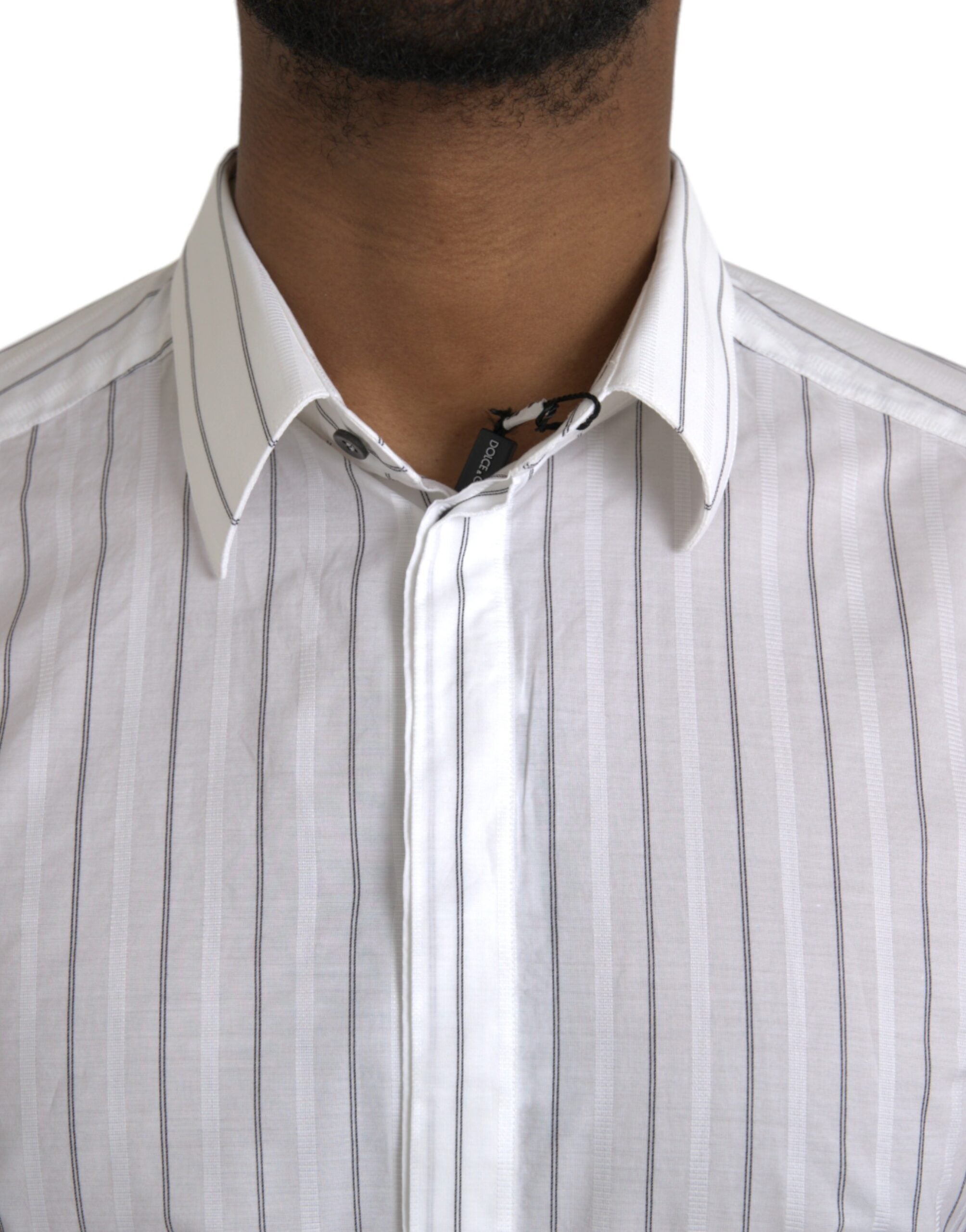 Dolce & Gabbana Black White Striped Formal Dress GOLD Men's Shirt