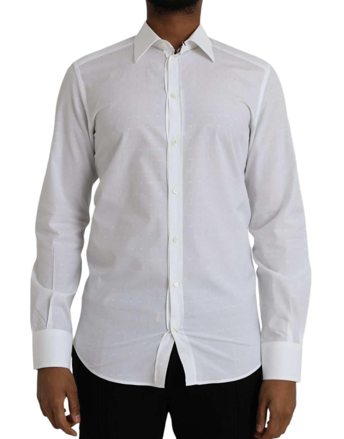 Dolce & Gabbana White Logo Cotton Men Dress GOLD Men's Shirt