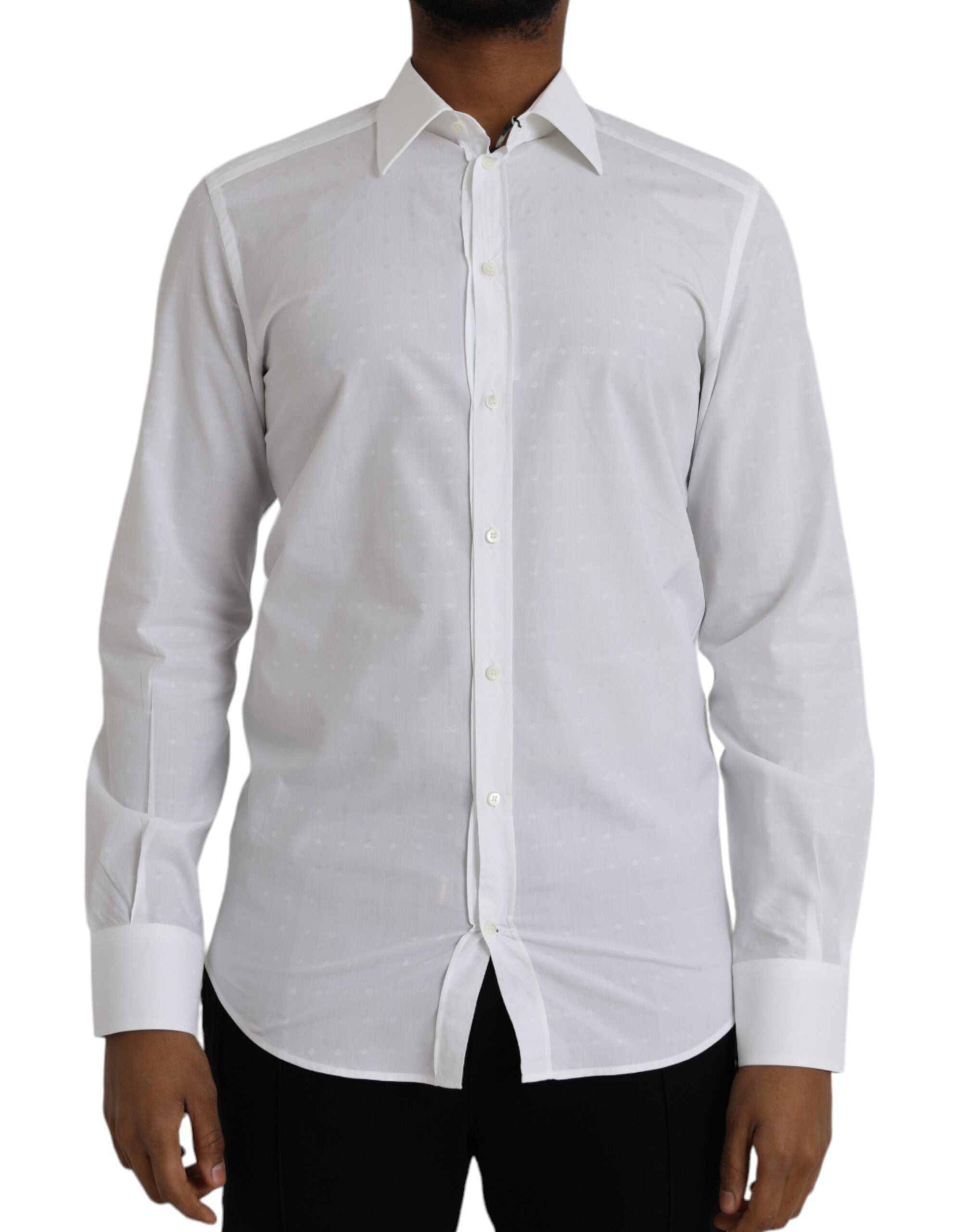 Dolce & Gabbana White Logo Cotton Men Dress GOLD Men's Shirt