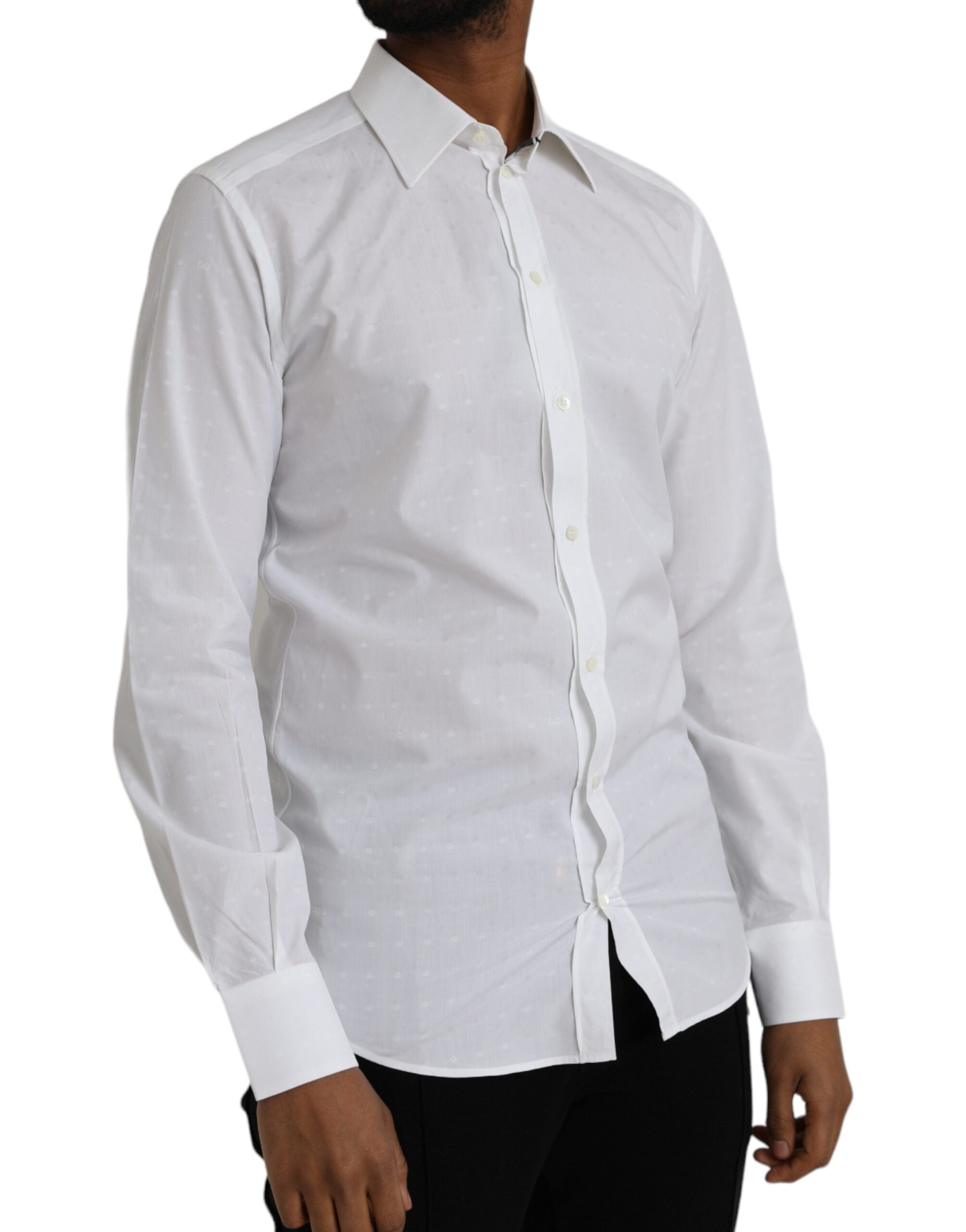 Dolce & Gabbana White Logo Cotton Men Dress GOLD Men's Shirt