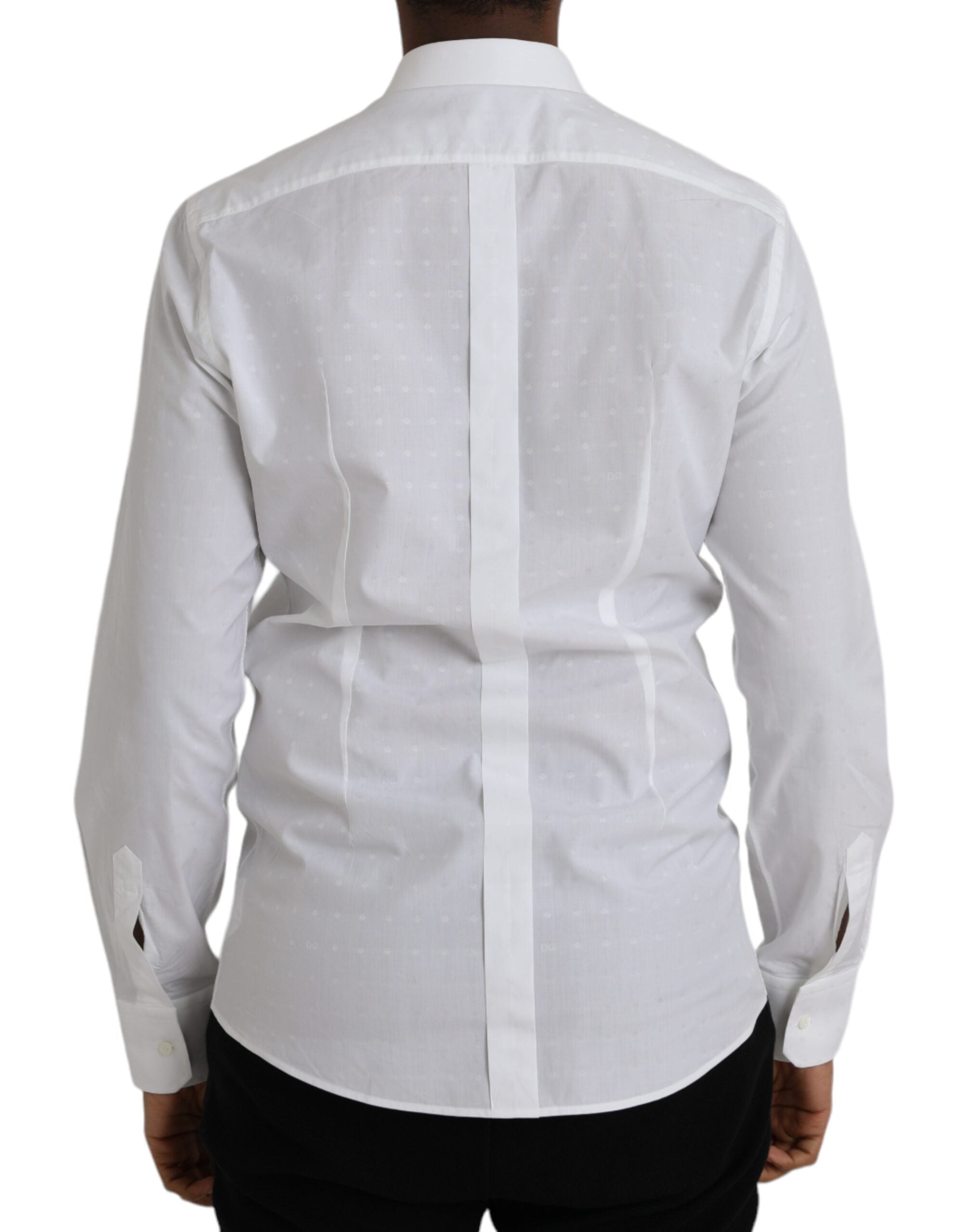 Dolce & Gabbana White Logo Cotton Men Dress GOLD Men's Shirt