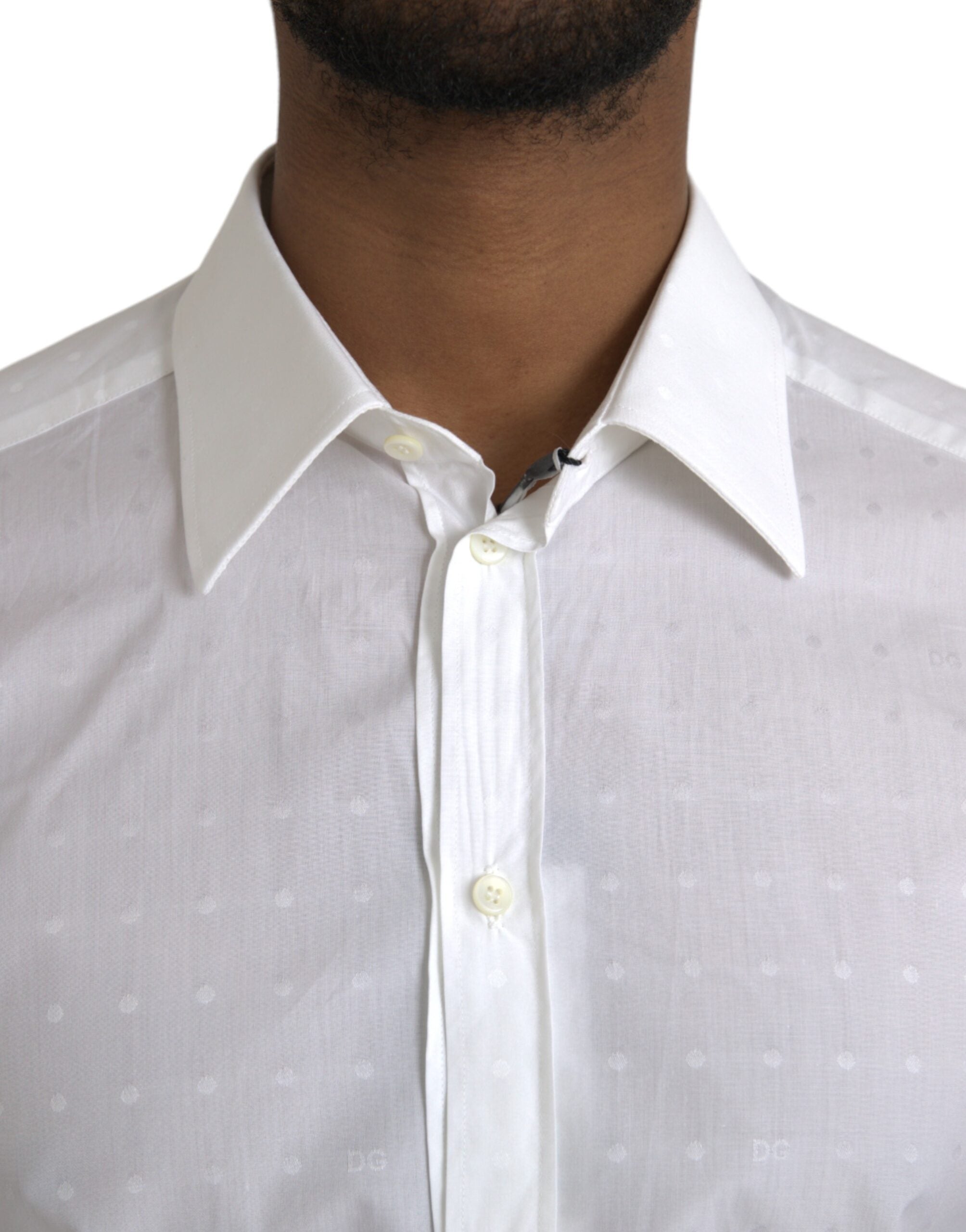 Dolce & Gabbana White Logo Cotton Men Dress GOLD Men's Shirt