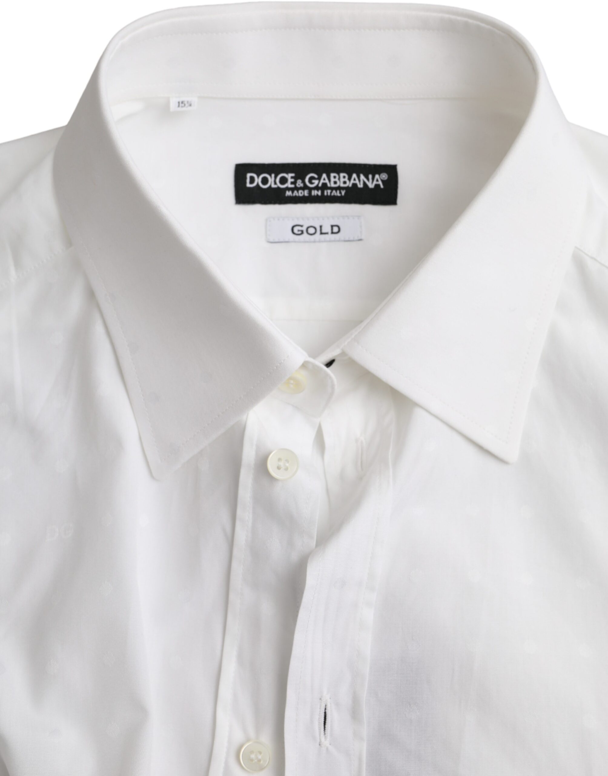 Dolce & Gabbana White Logo Cotton Men Dress GOLD Men's Shirt
