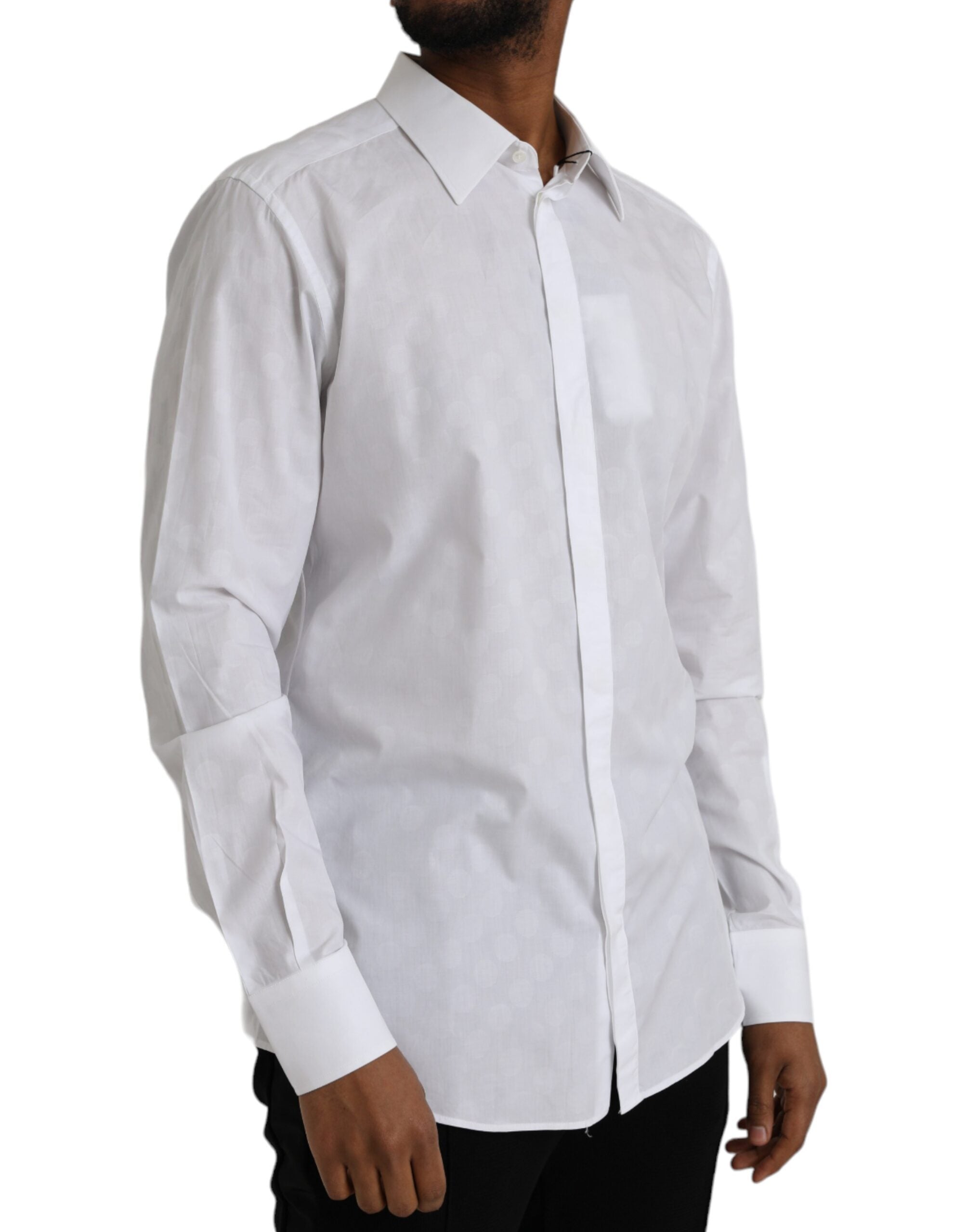 Dolce & Gabbana White Polka Dotted Cotton Dress GOLD Men's Shirt