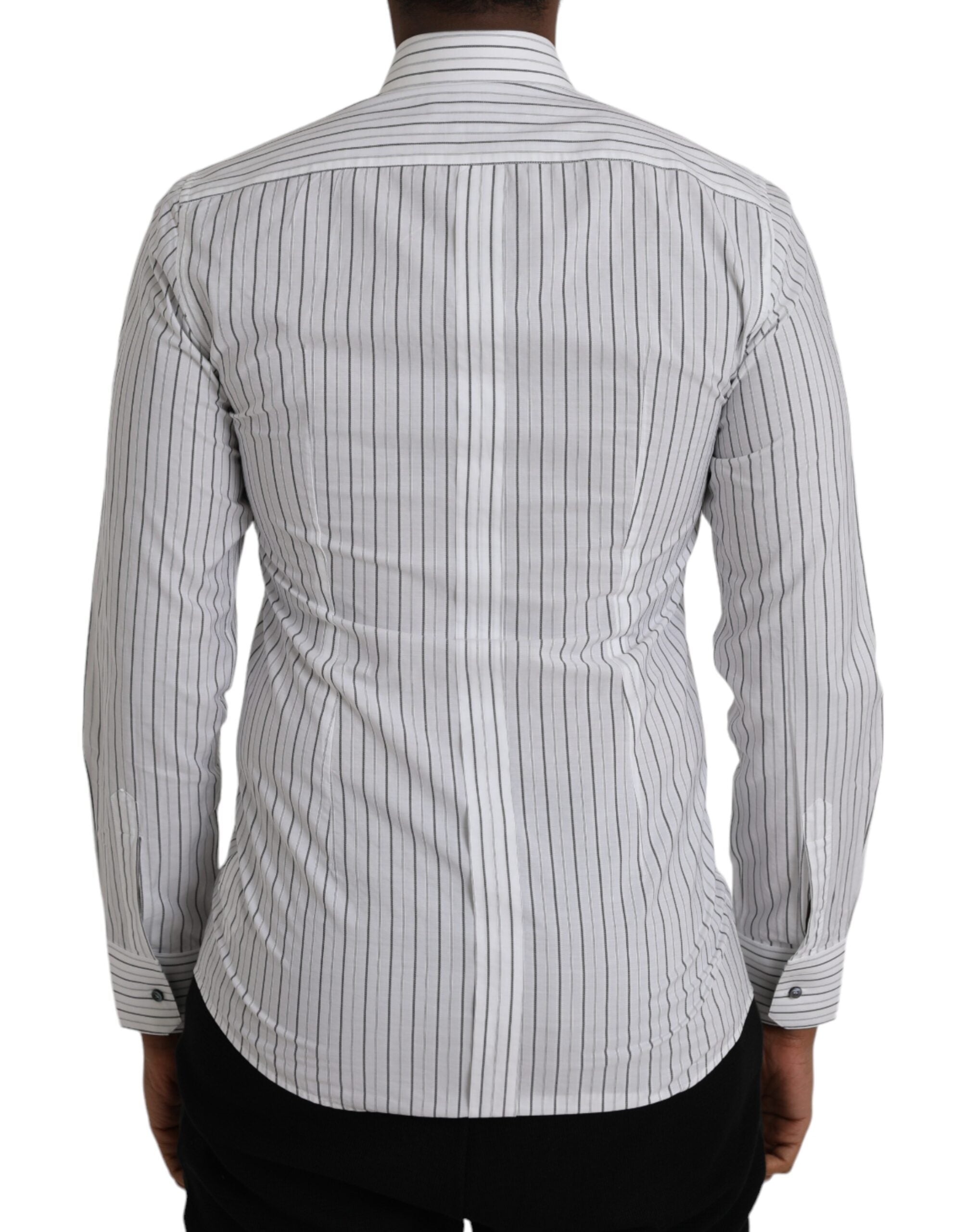 Dolce & Gabbana Black White Striped Formal Dress GOLD Men's Shirt