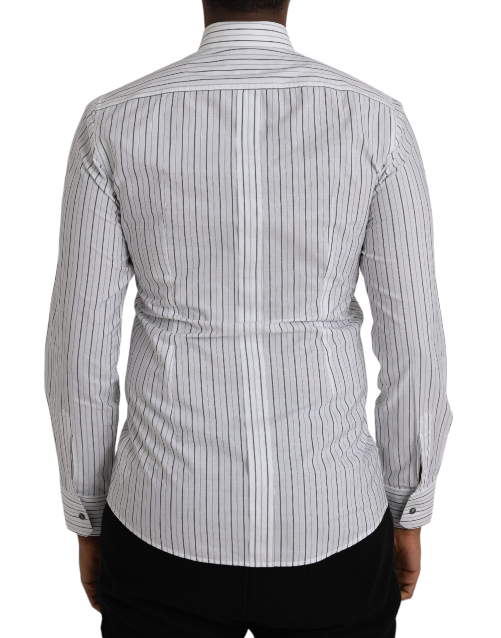 Dolce & Gabbana Black White Striped Formal Dress GOLD Men's Shirt