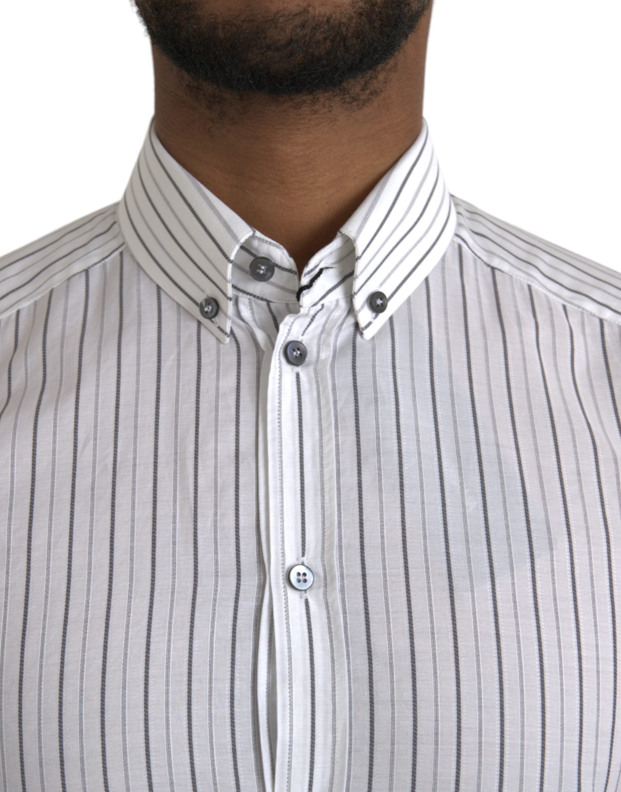 Dolce & Gabbana Black White Striped Formal Dress GOLD Men's Shirt