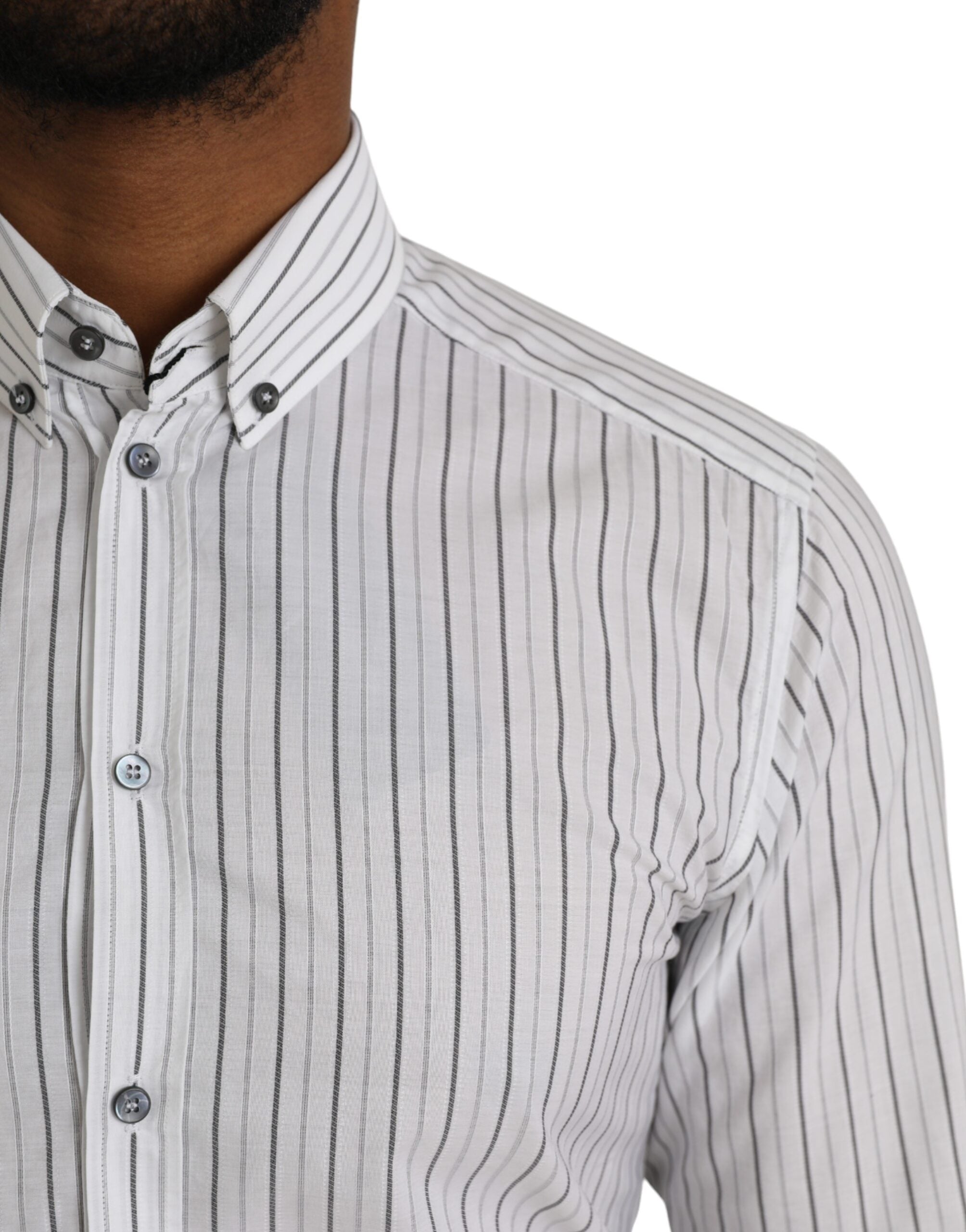 Dolce & Gabbana Black White Striped Formal Dress GOLD Men's Shirt