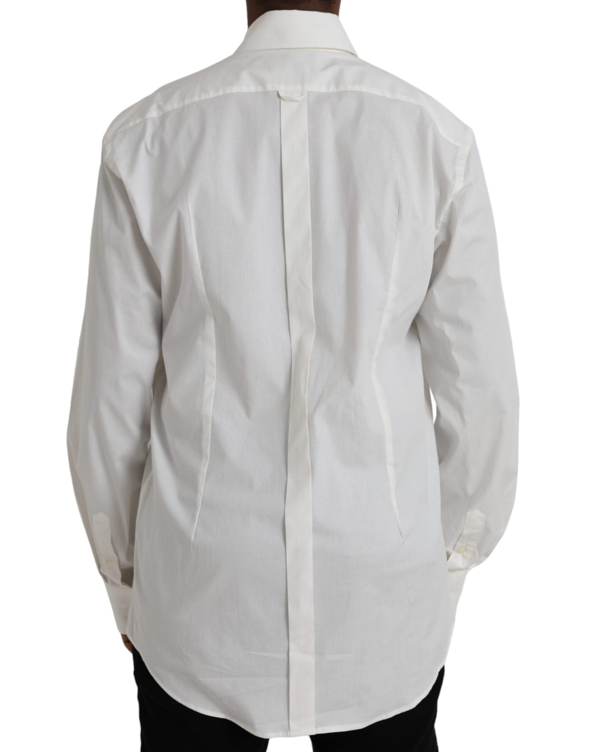 Dolce & Gabbana White Cotton Dress Slim Fit GOLD Men's Shirt