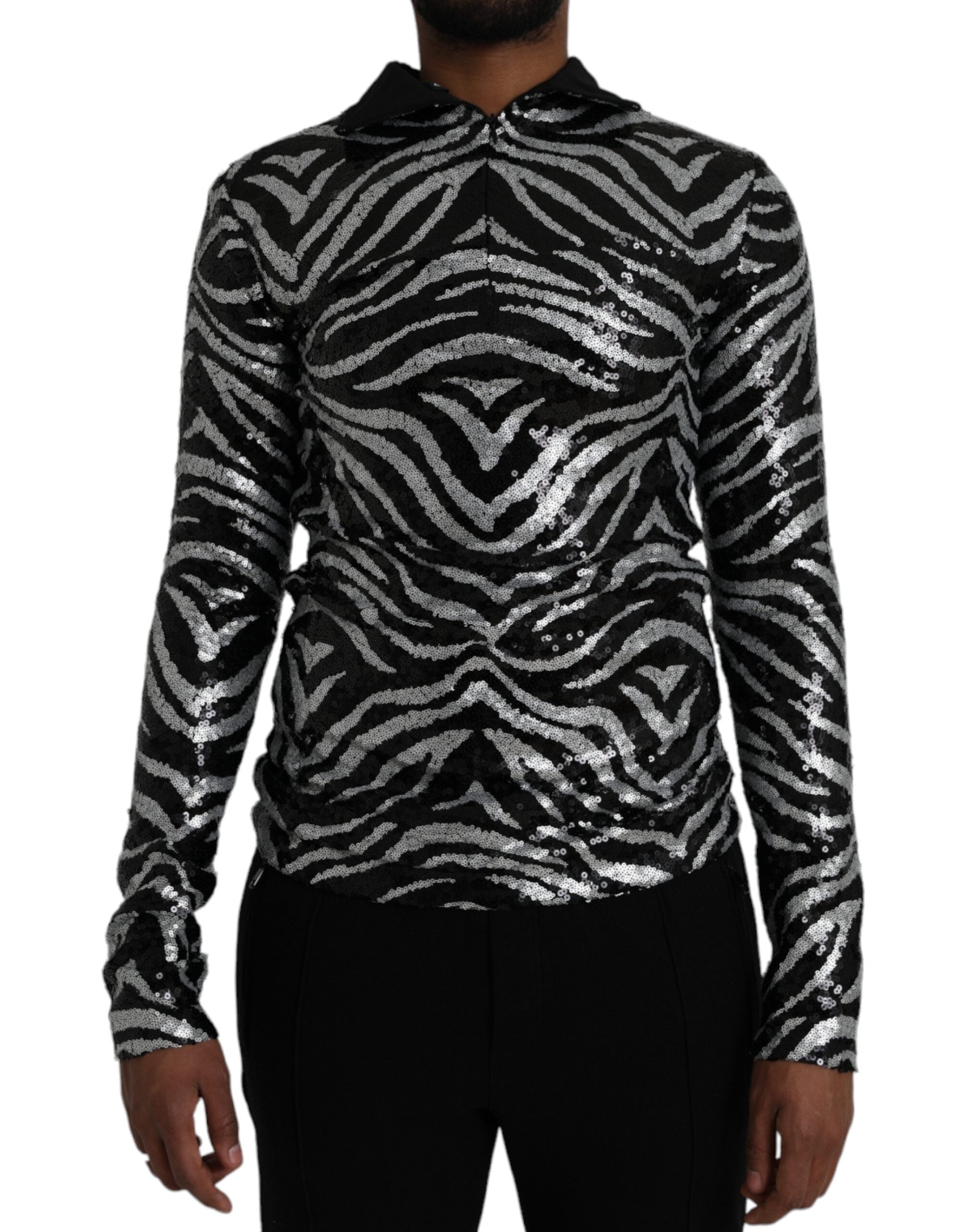 Dolce & Gabbana Black Silver Sequined Polyester Men's Sweater