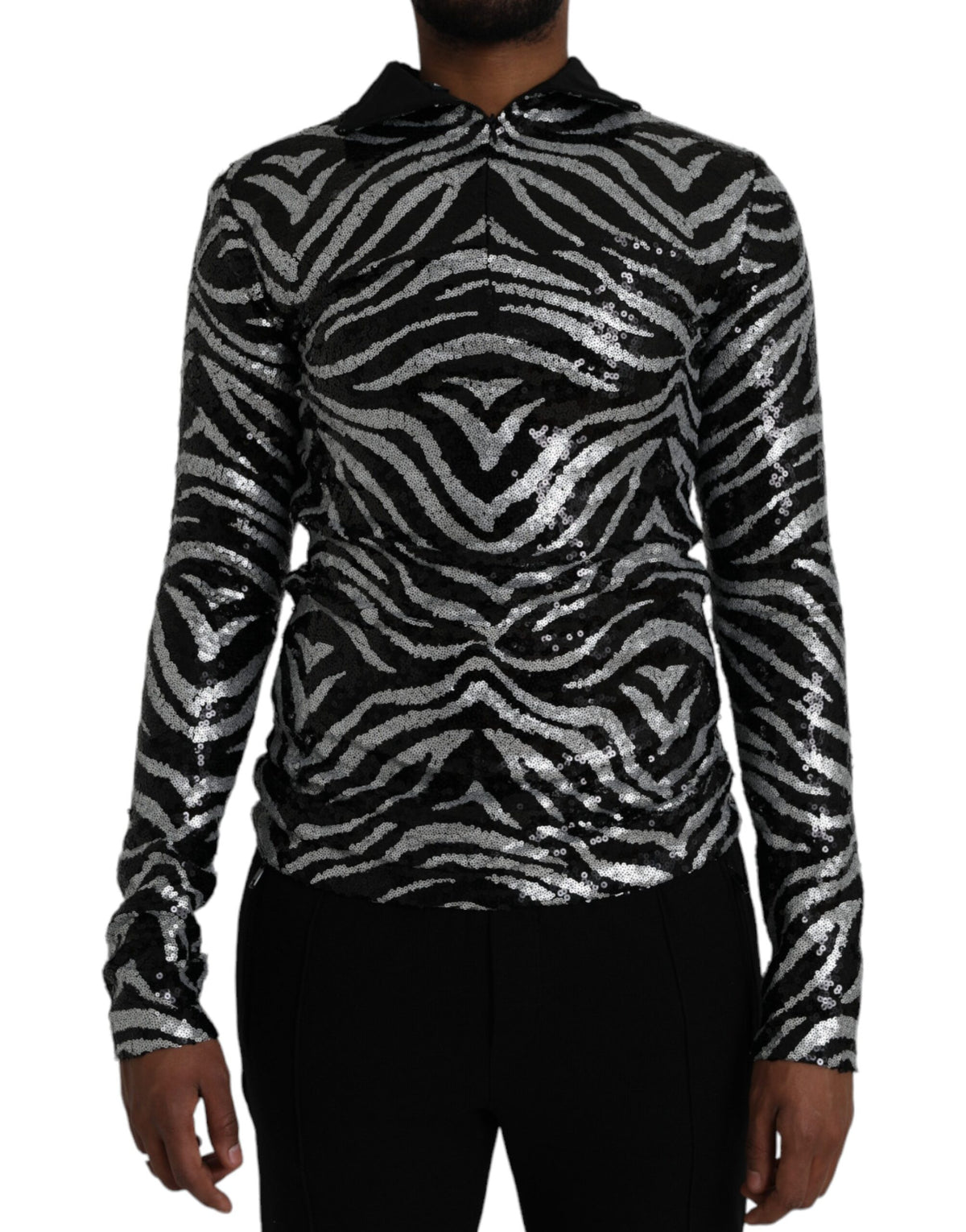 Dolce & Gabbana Black Silver Sequined Polyester Men's Sweater