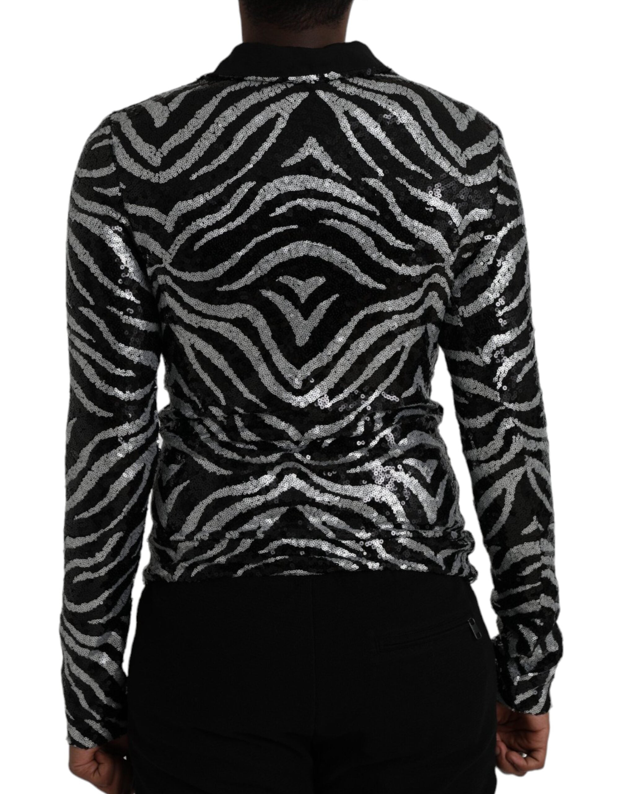 Dolce & Gabbana Black Silver Sequined Polyester Men's Sweater