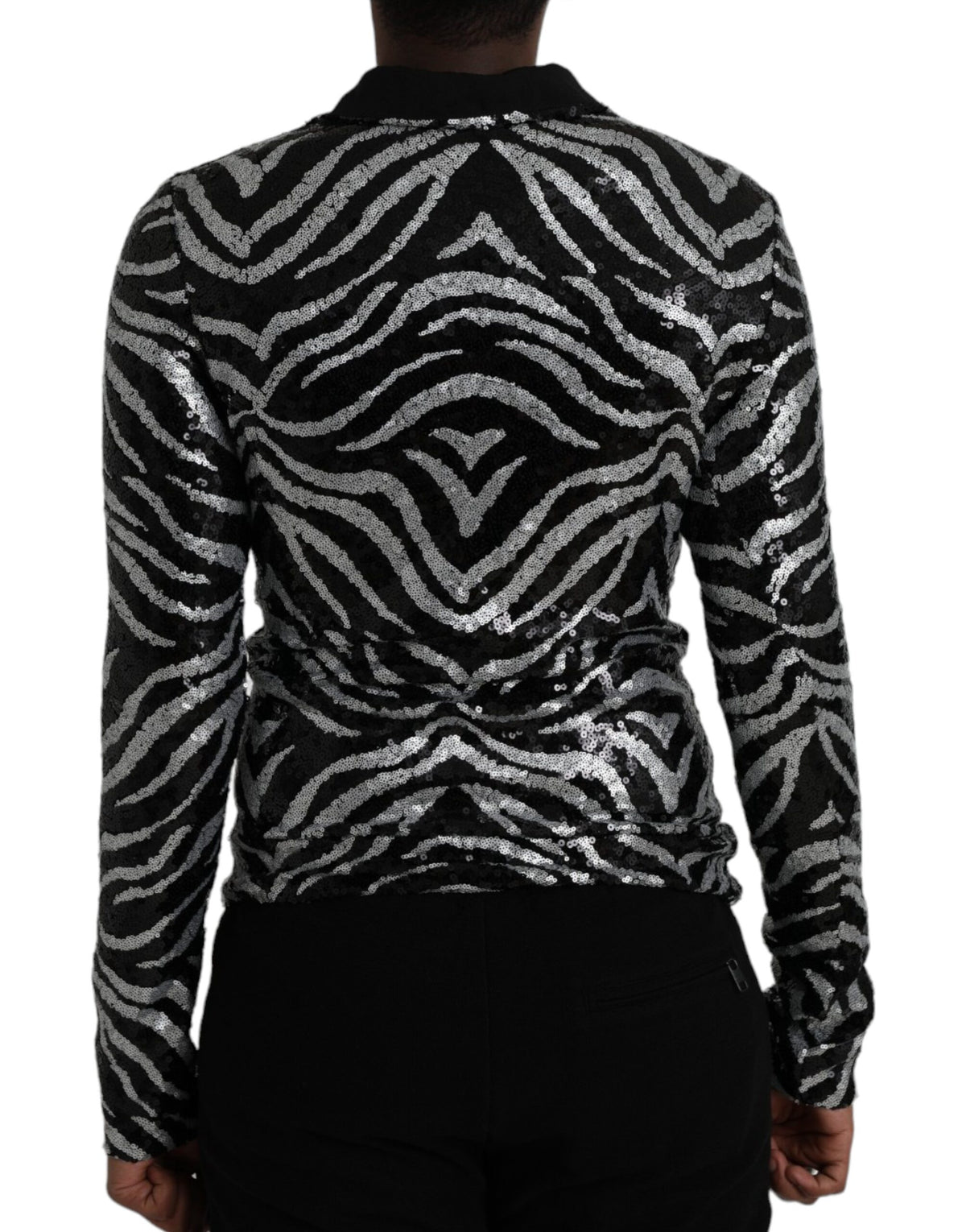Dolce & Gabbana Black Silver Sequined Polyester Men's Sweater
