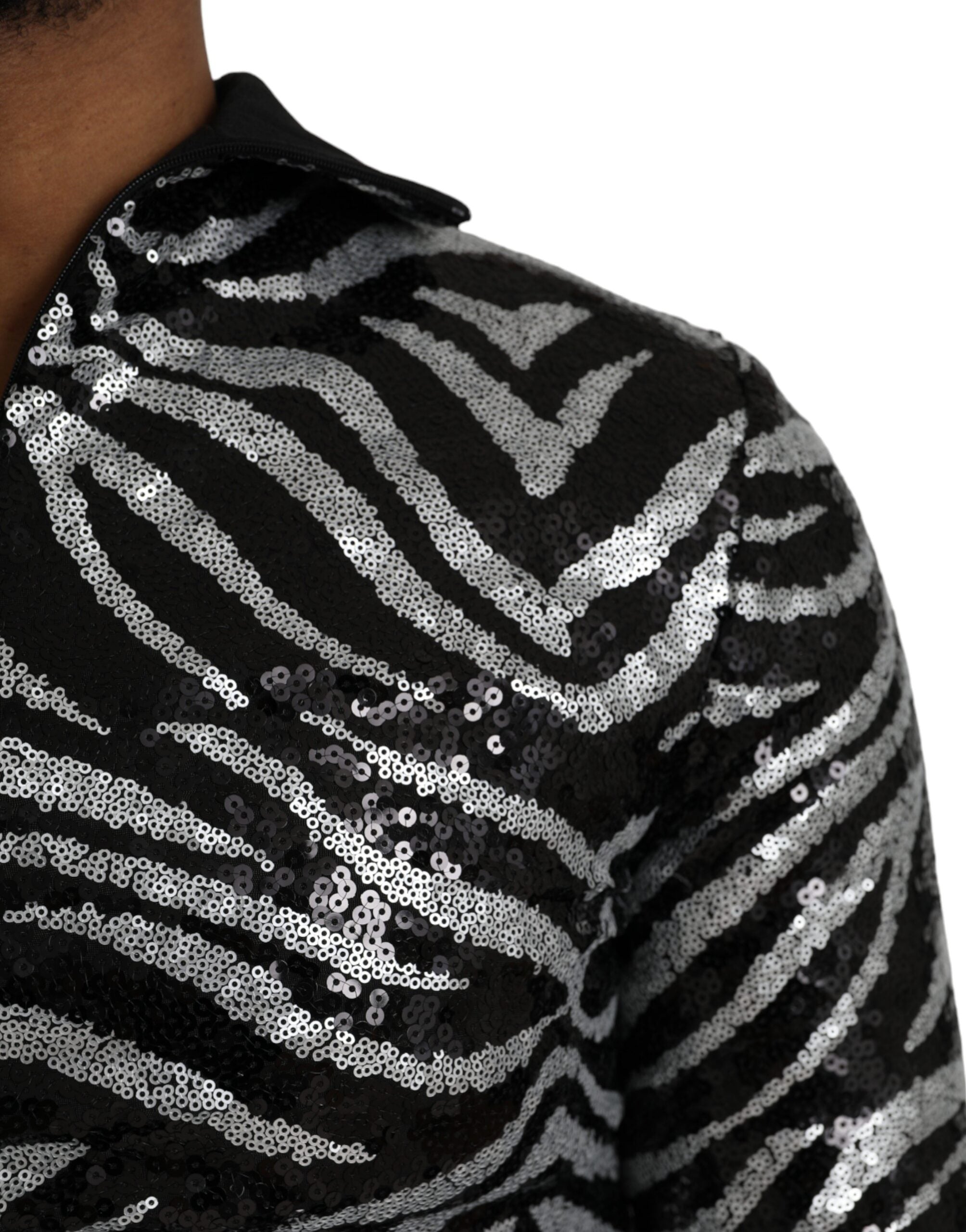 Dolce & Gabbana Black Silver Sequined Polyester Men's Sweater