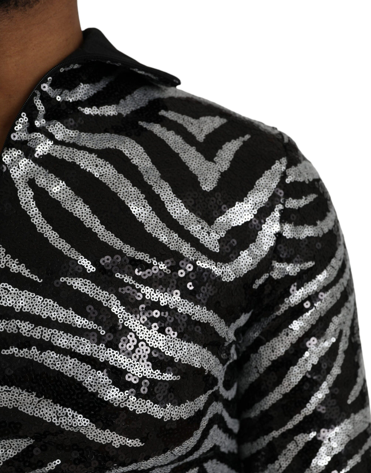 Dolce & Gabbana Black Silver Sequined Polyester Men's Sweater