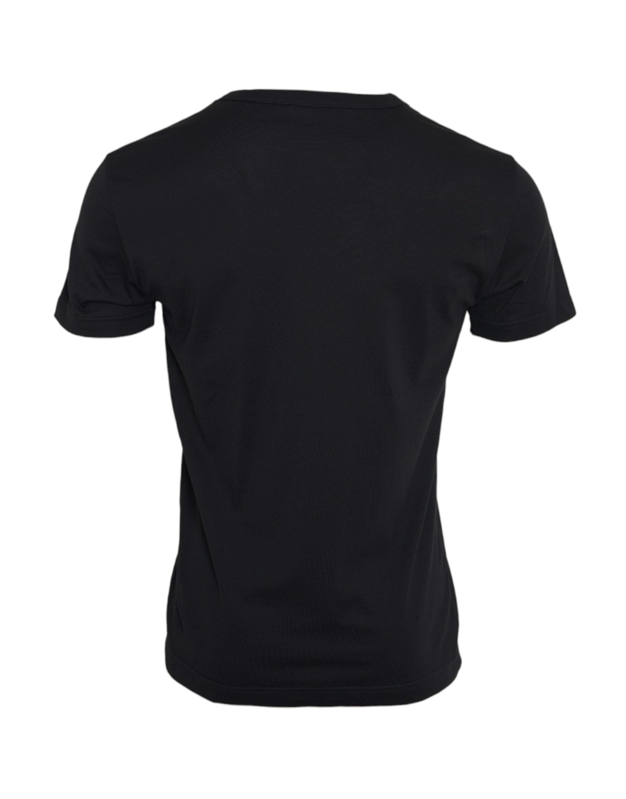 Dolce & Gabbana Black Cotton Silver Chain Short Sleeve Men's T-shirt