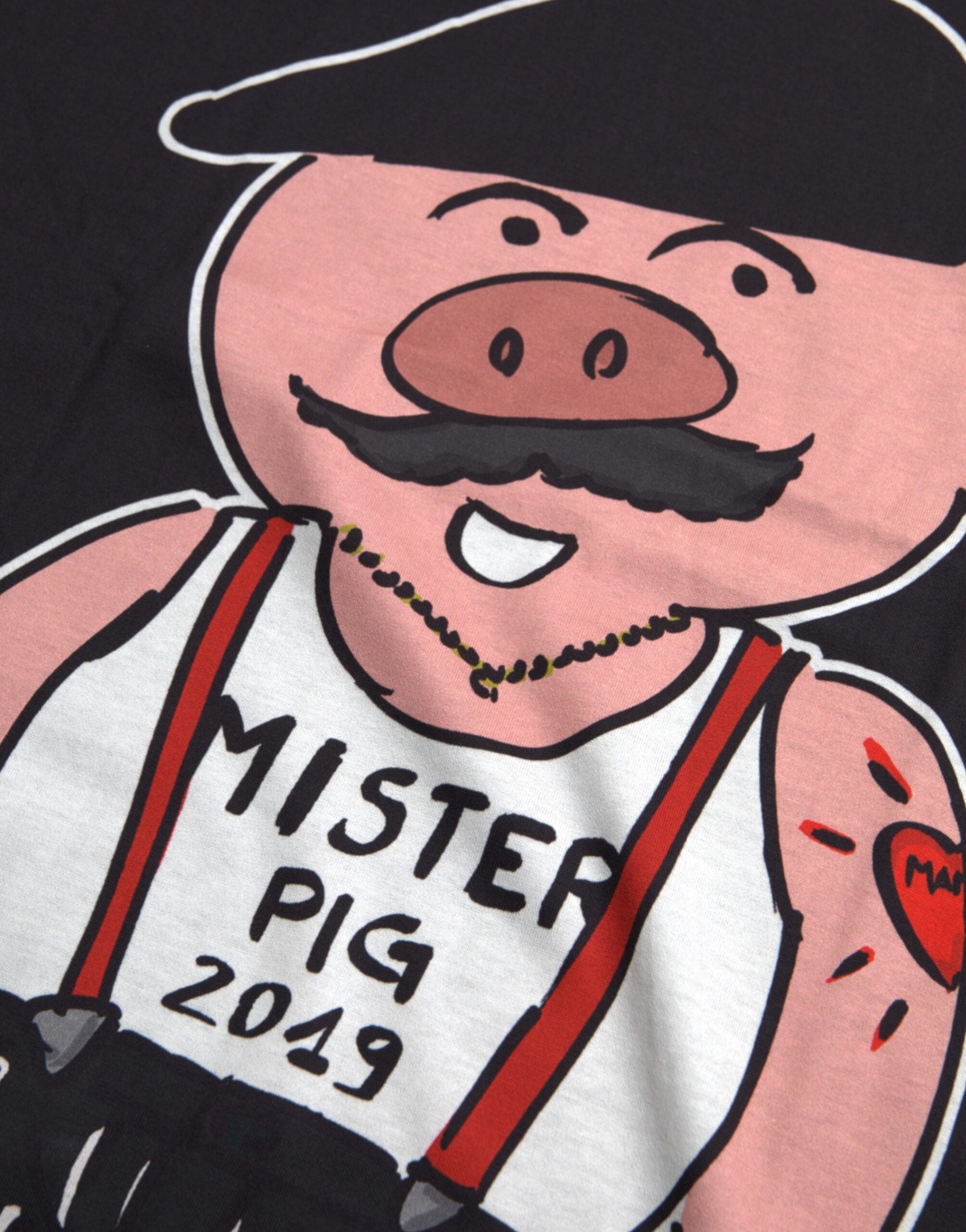 Dolce & Gabbana Black Cotton 2019 Year of the Pig Men's T-shirt