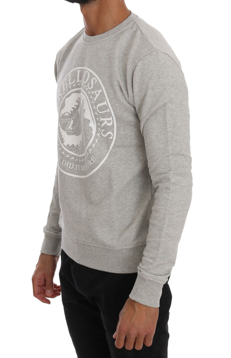 Frankie Morello Gray Cotton Crewneck Pullover Men's Sweater
