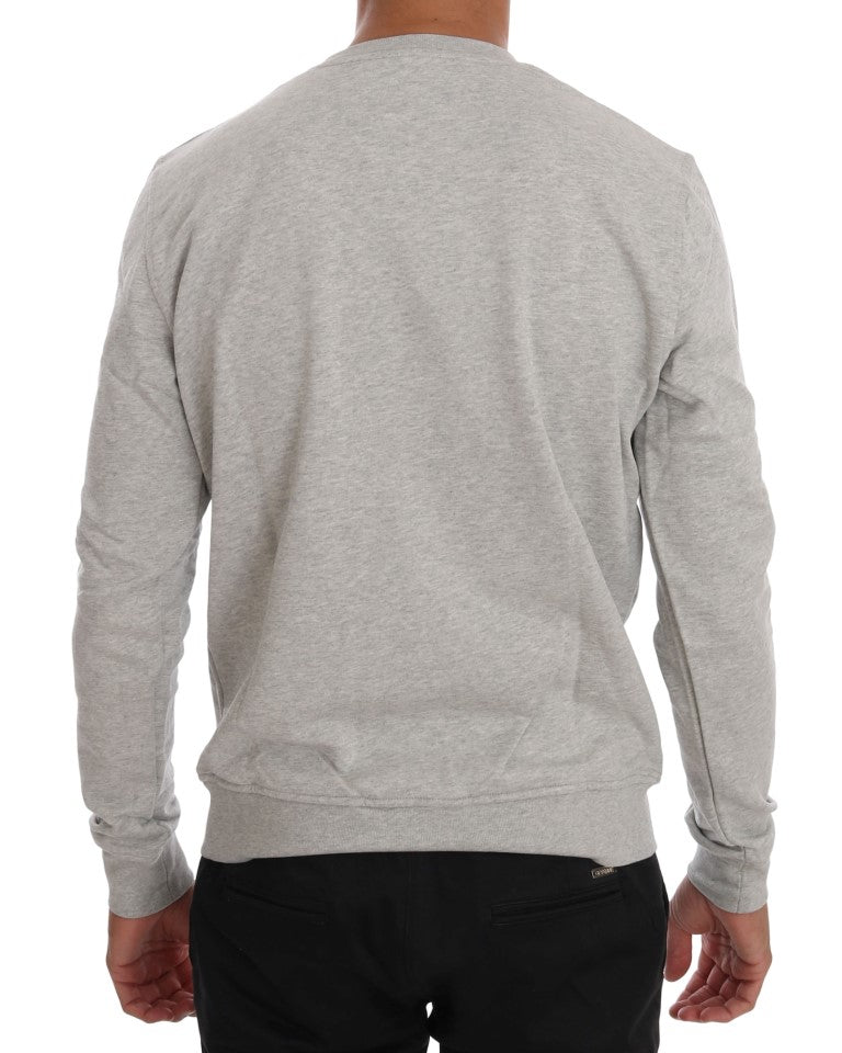 Frankie Morello Gray Cotton Crewneck Pullover Men's Sweater