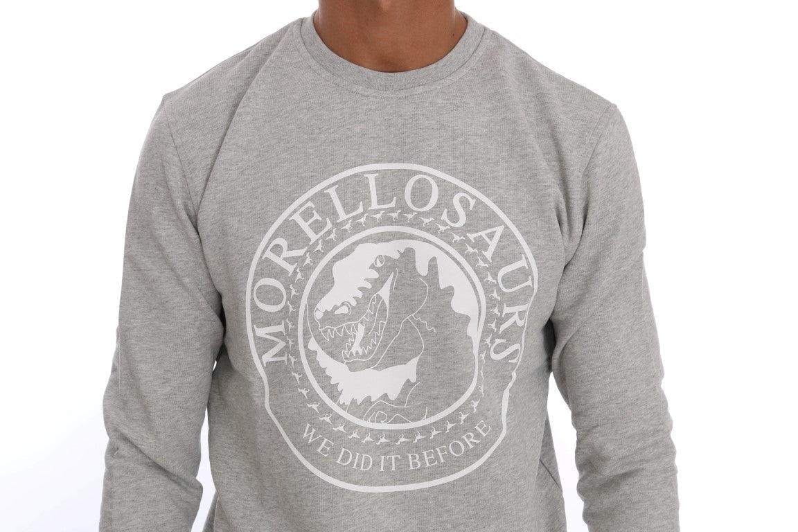 Frankie Morello Gray Cotton Crewneck Pullover Men's Sweater