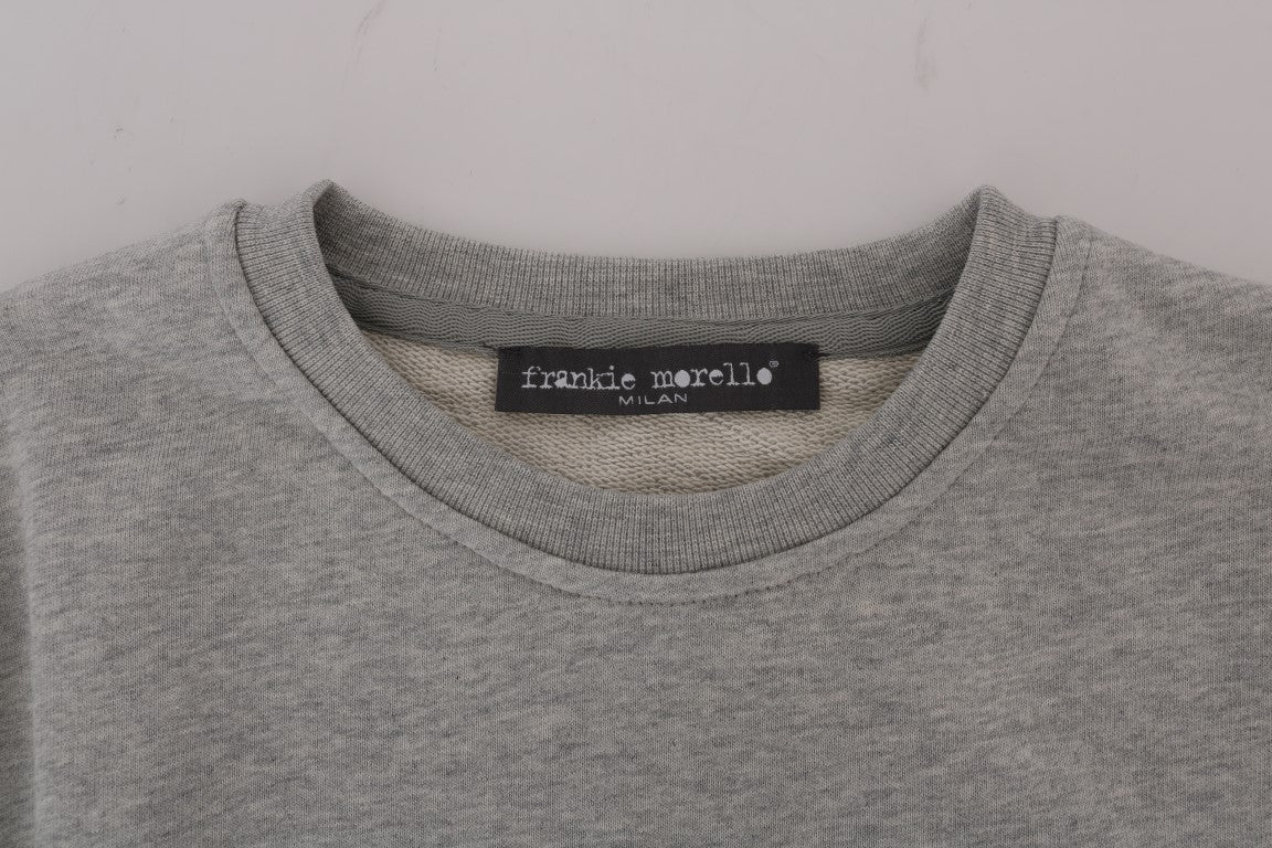 Frankie Morello Gray Cotton Crewneck Pullover Men's Sweater