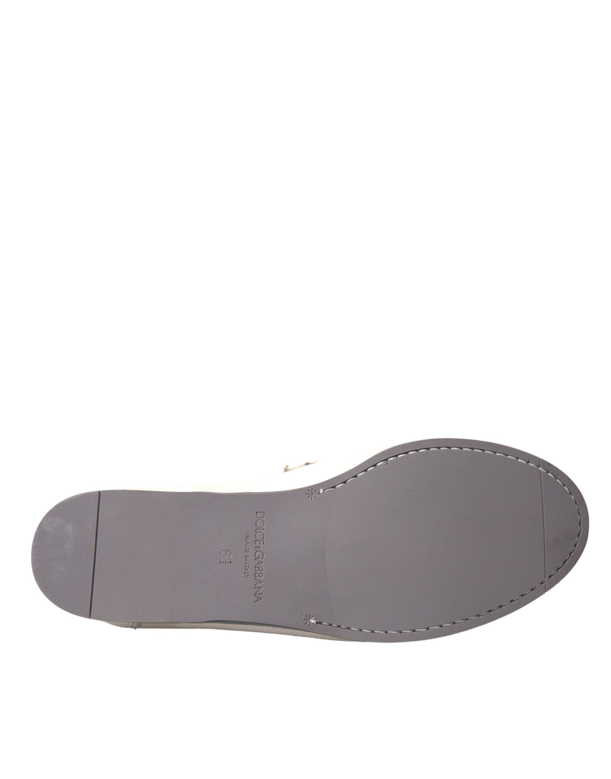 Dolce & Gabbana White Gray Leather Slip Mocassin Shoes Men's Loafer