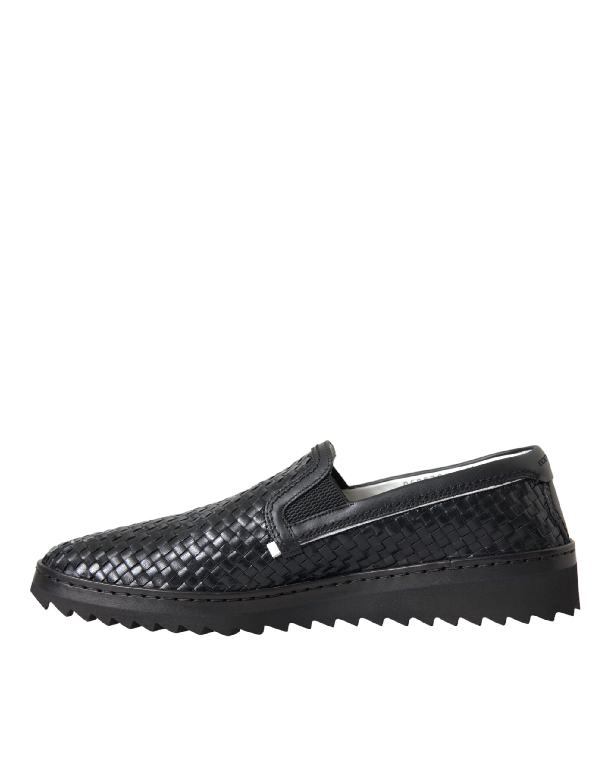 Dolce & Gabbana Black Woven Buffalo Leather Men Loafers Men's Shoes