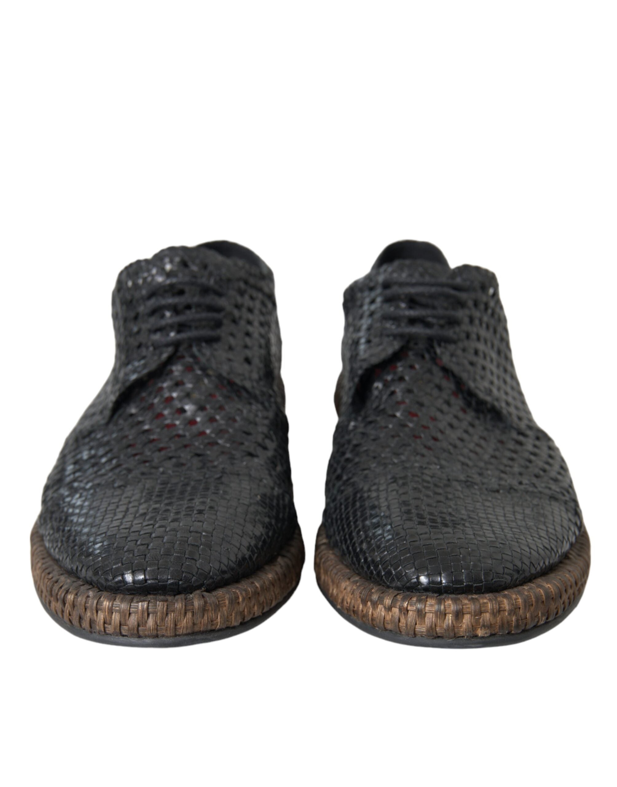 Dolce & Gabbana Black Woven Goat Leather Lace Up Derby Men's Shoes