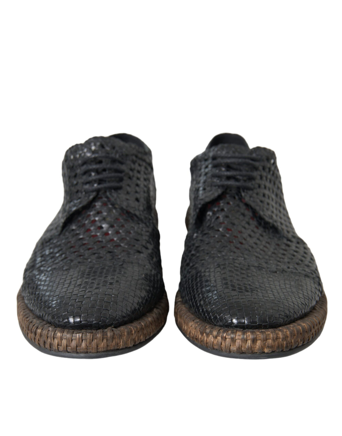 Dolce & Gabbana Black Woven Goat Leather Lace Up Derby Men's Shoes