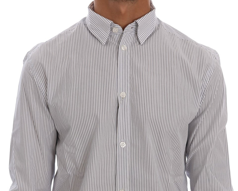 Frankie Morello Elegant White &amp; Blue Striped Casual Men's Shirt