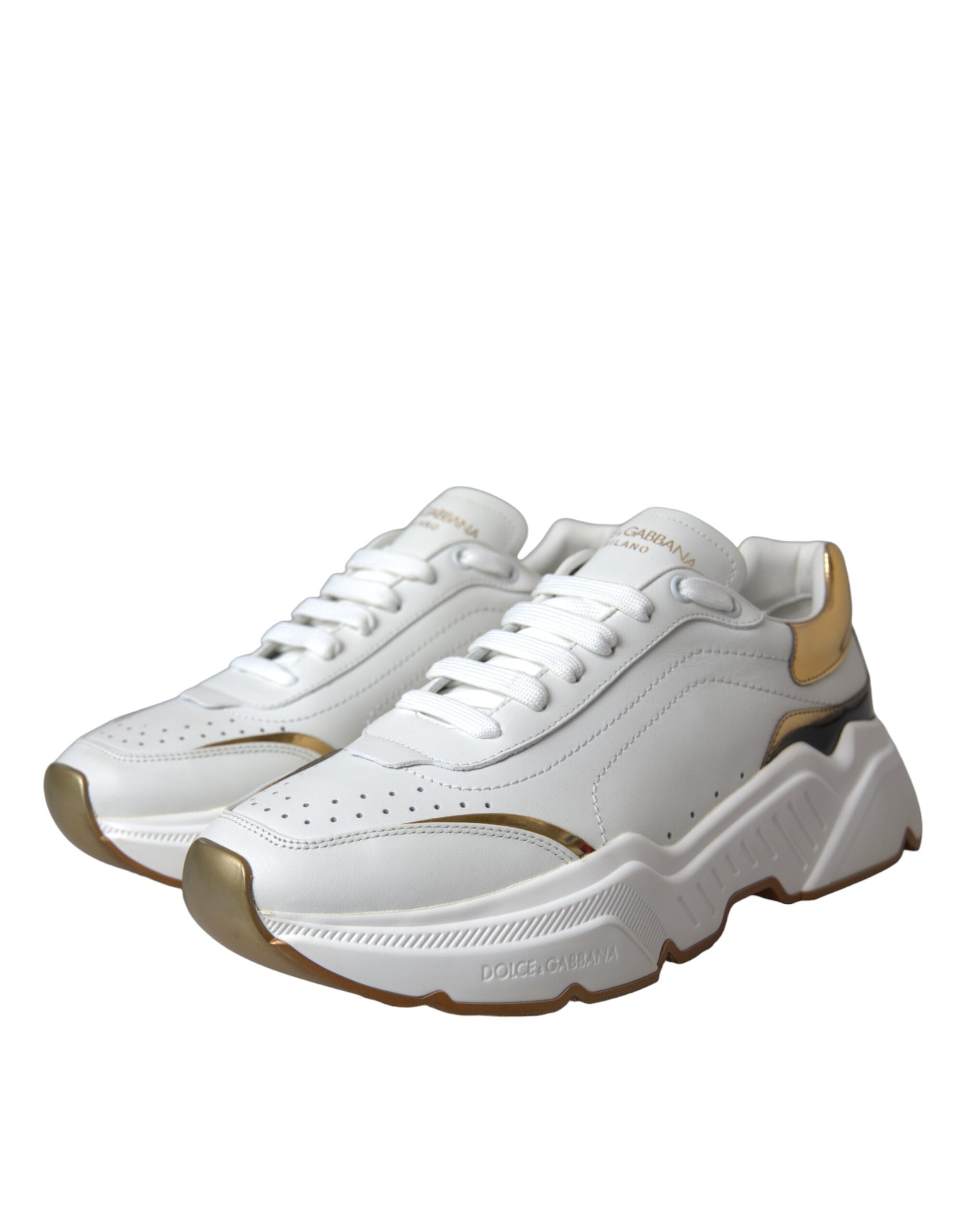 Dolce & Gabbana White Gold DAYMASTER Leather Sneakers Women's Shoes (Pre-Owned)