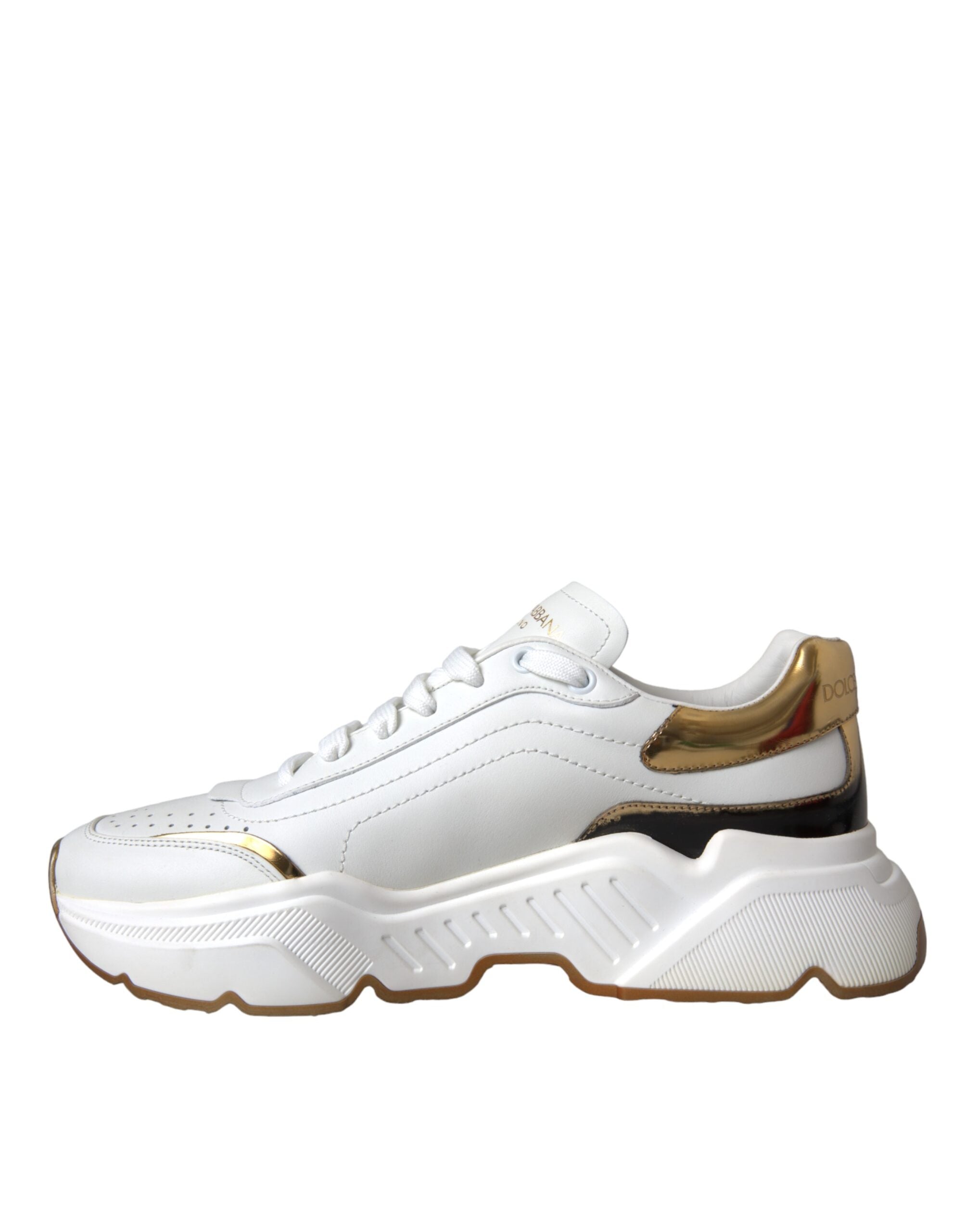 Dolce & Gabbana White Gold DAYMASTER Leather Sneakers Women's Shoes (Pre-Owned)