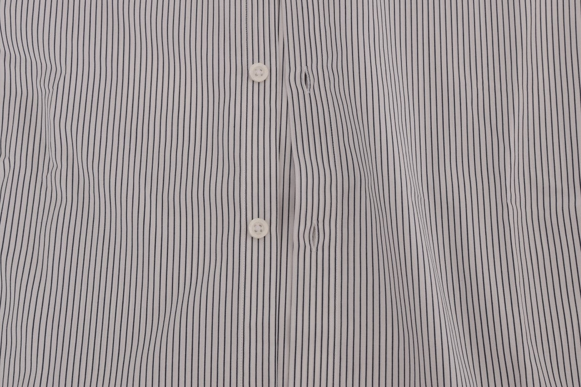 Frankie Morello White Blue Striped Casual Cotton Regular Fit Men's Shirt