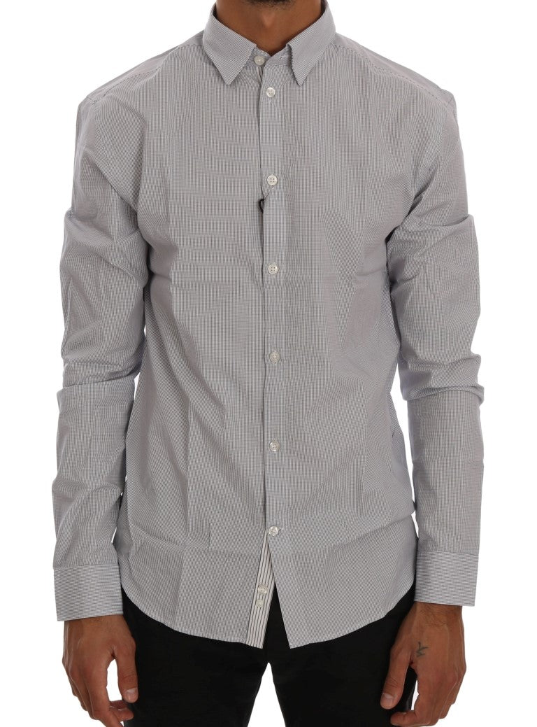 Frankie Morello White Blue Check Casual Cotton Regular Fit Men's Shirt