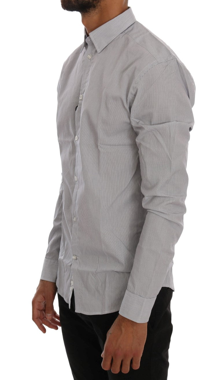 Frankie Morello White Blue Check Casual Cotton Regular Fit Men's Shirt