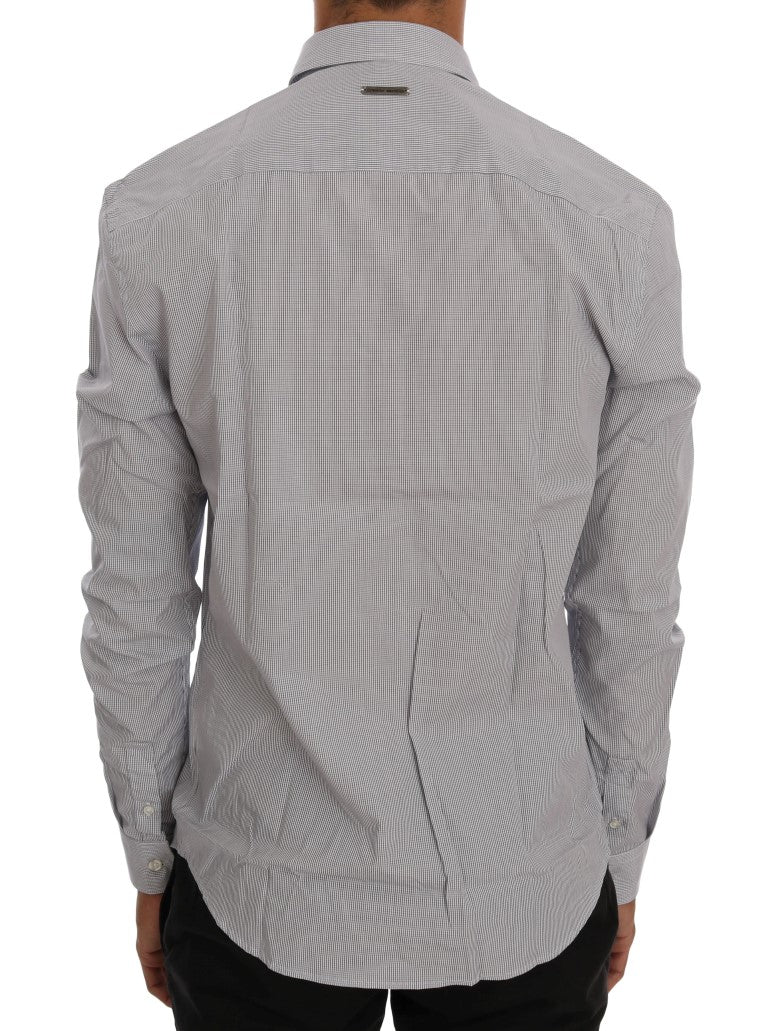 Frankie Morello White Blue Check Casual Cotton Regular Fit Men's Shirt
