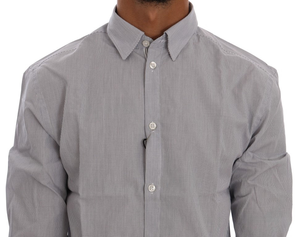 Frankie Morello White Blue Check Casual Cotton Regular Fit Men's Shirt