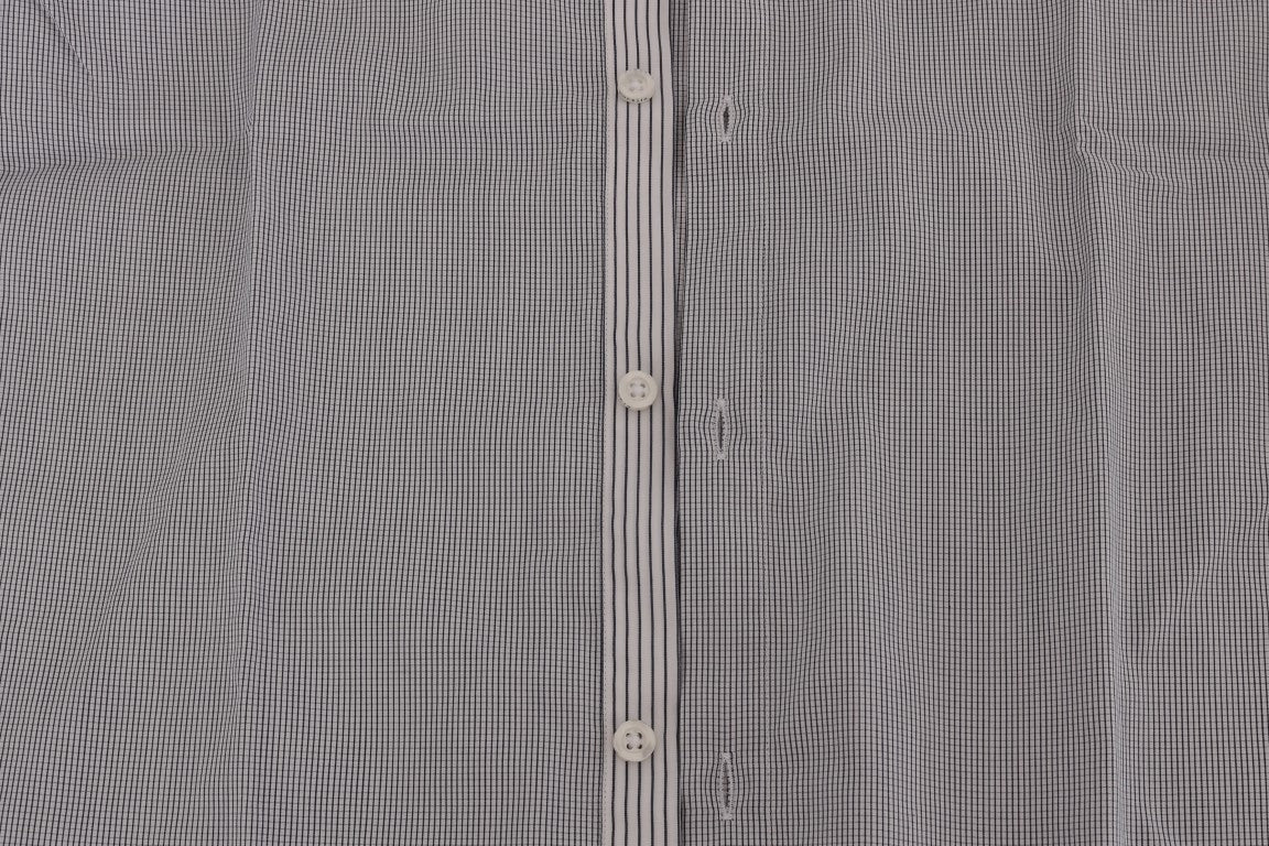 Frankie Morello White Blue Check Casual Cotton Regular Fit Men's Shirt