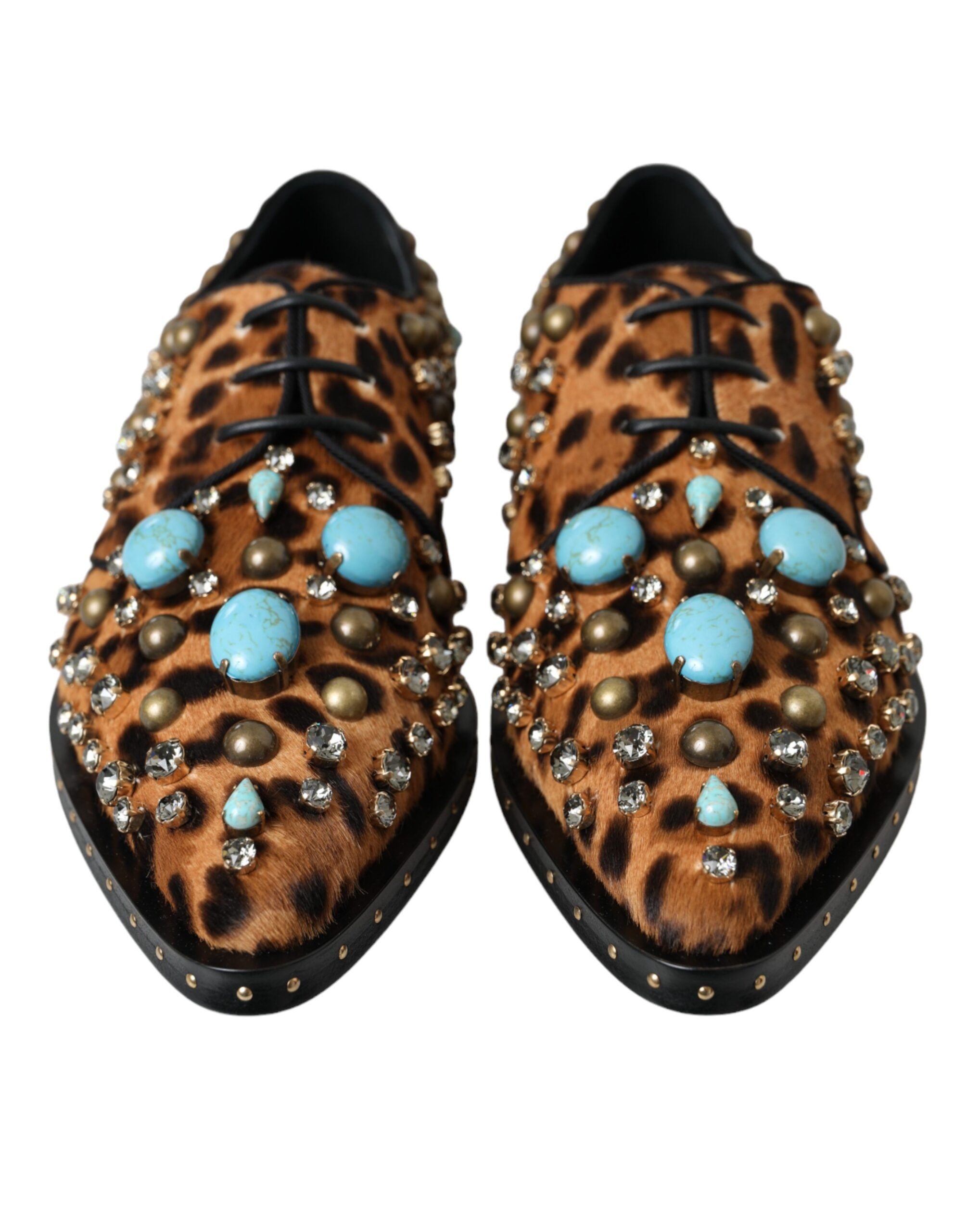 Dolce & Gabbana Brown Leopard Hair Crystal Dress Broque Women's Shoes