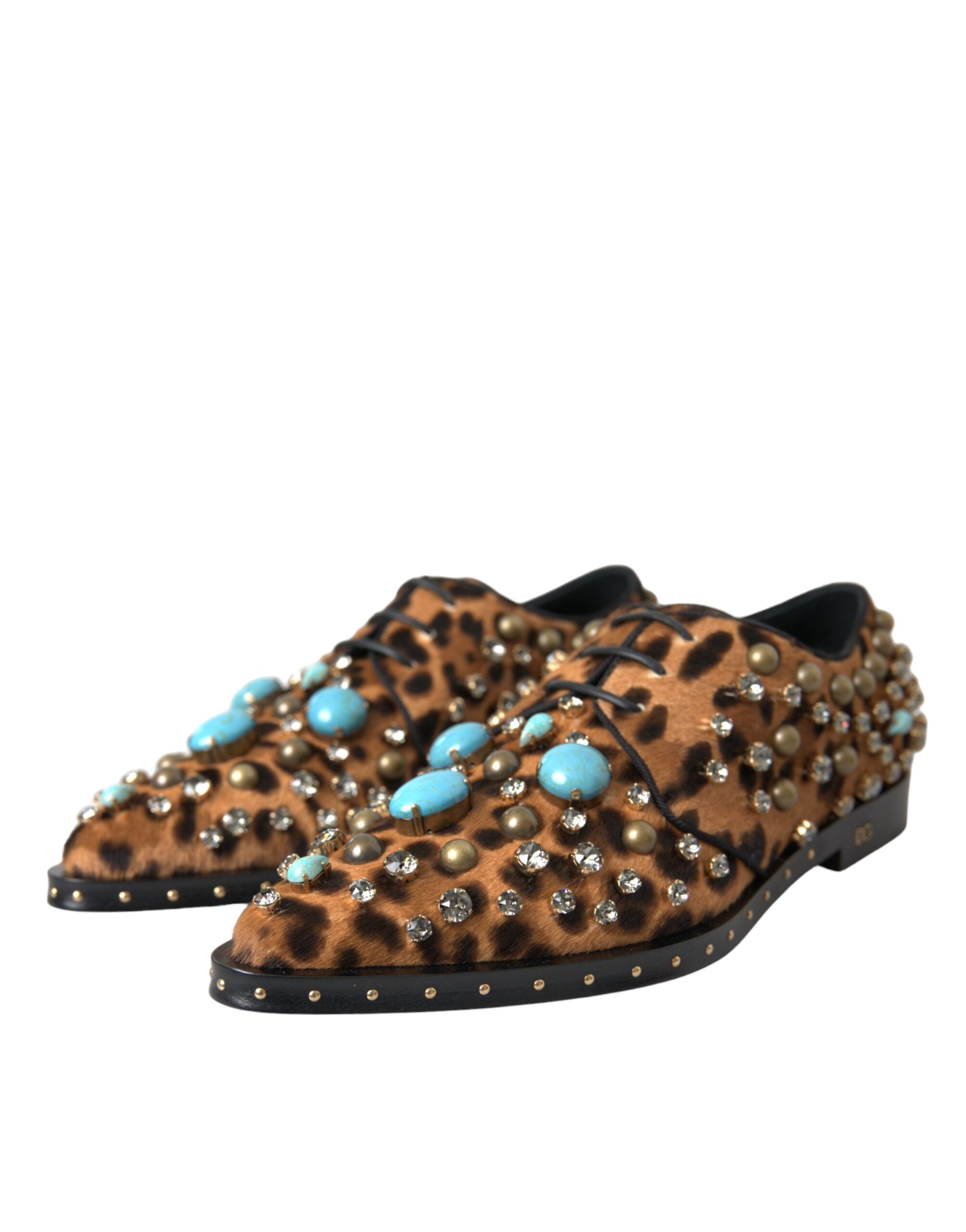 Dolce & Gabbana Brown Leopard Hair Crystal Dress Broque Women's Shoes