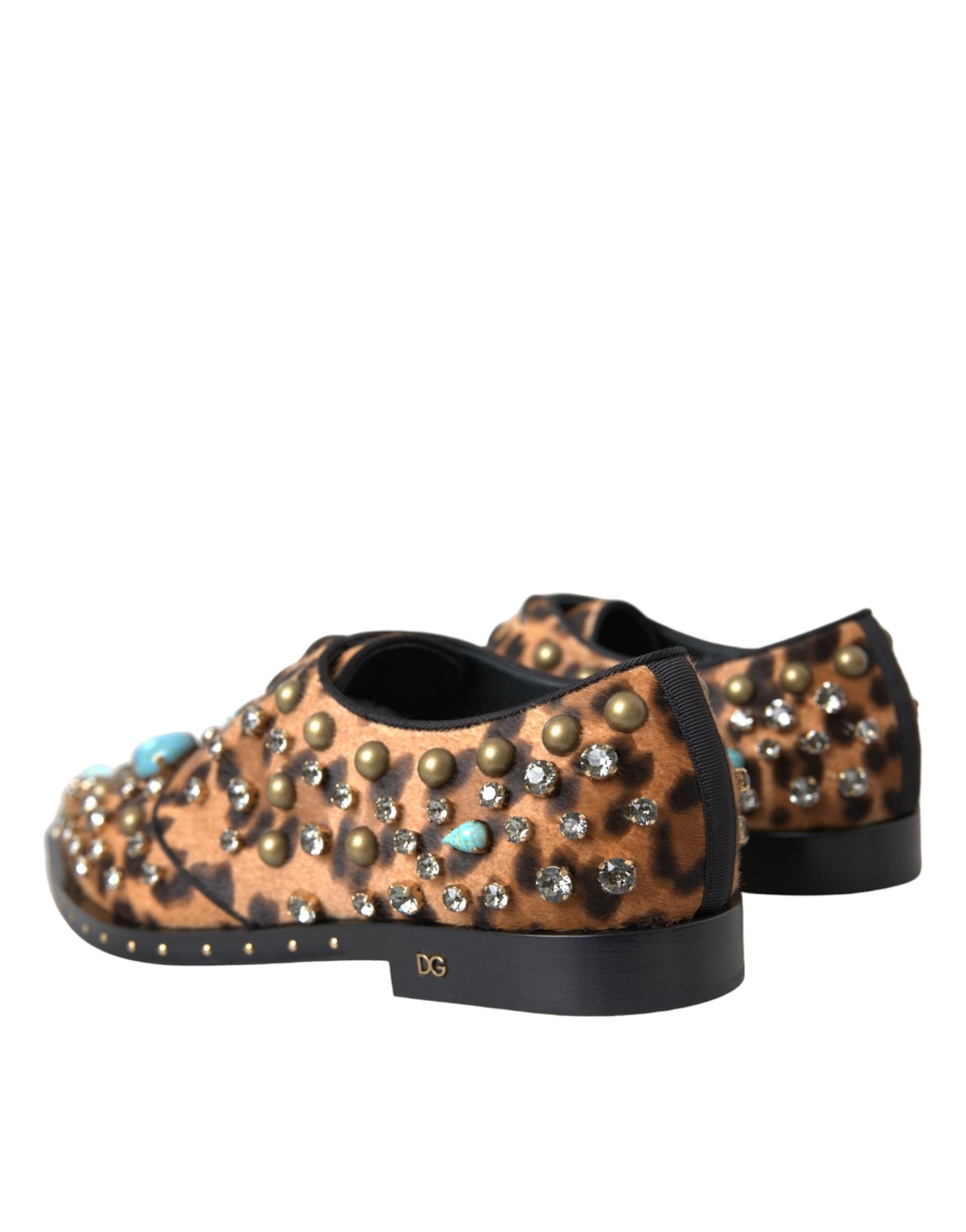 Dolce & Gabbana Brown Leopard Hair Crystal Dress Broque Women's Shoes
