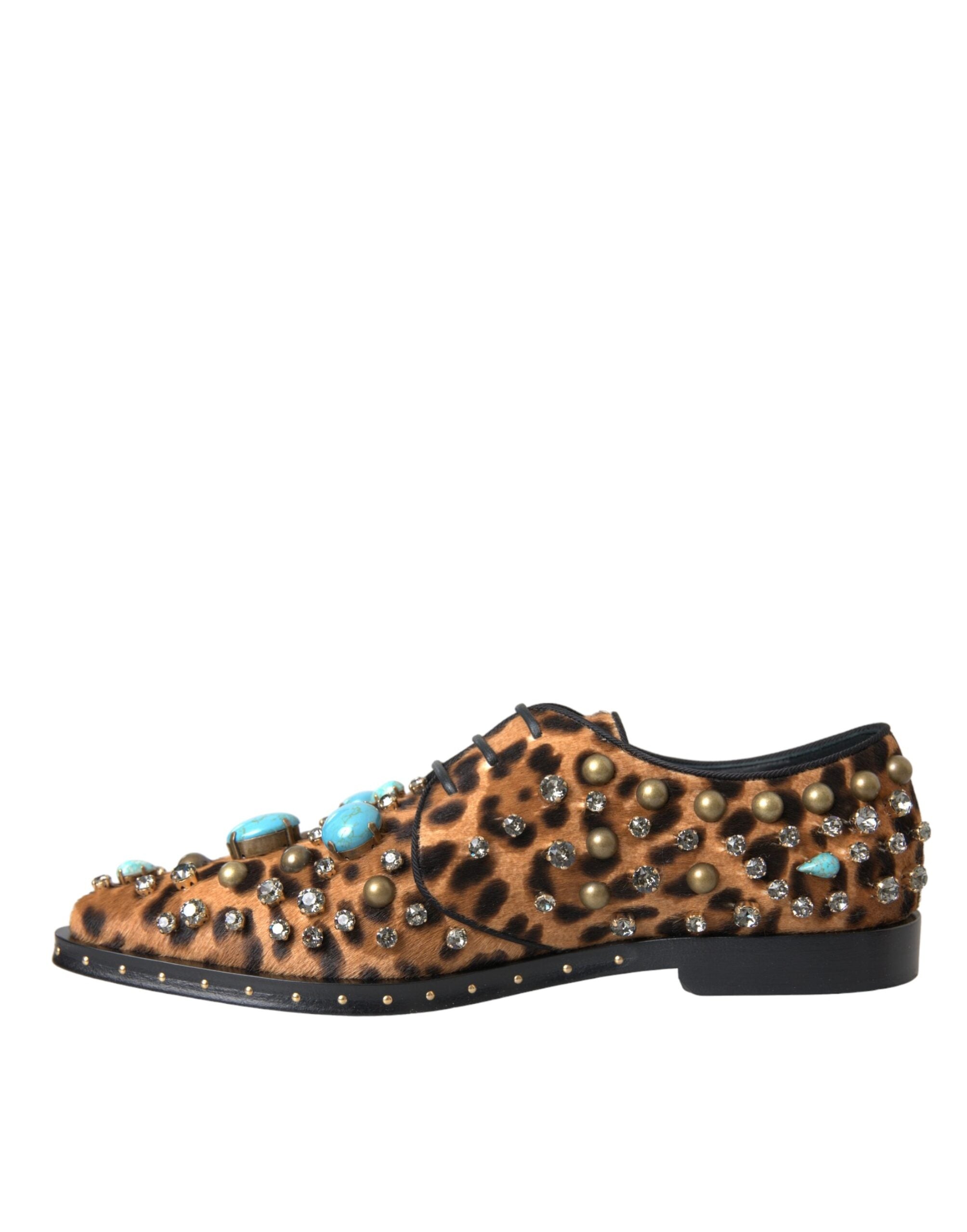 Dolce & Gabbana Brown Leopard Hair Crystal Dress Broque Women's Shoes