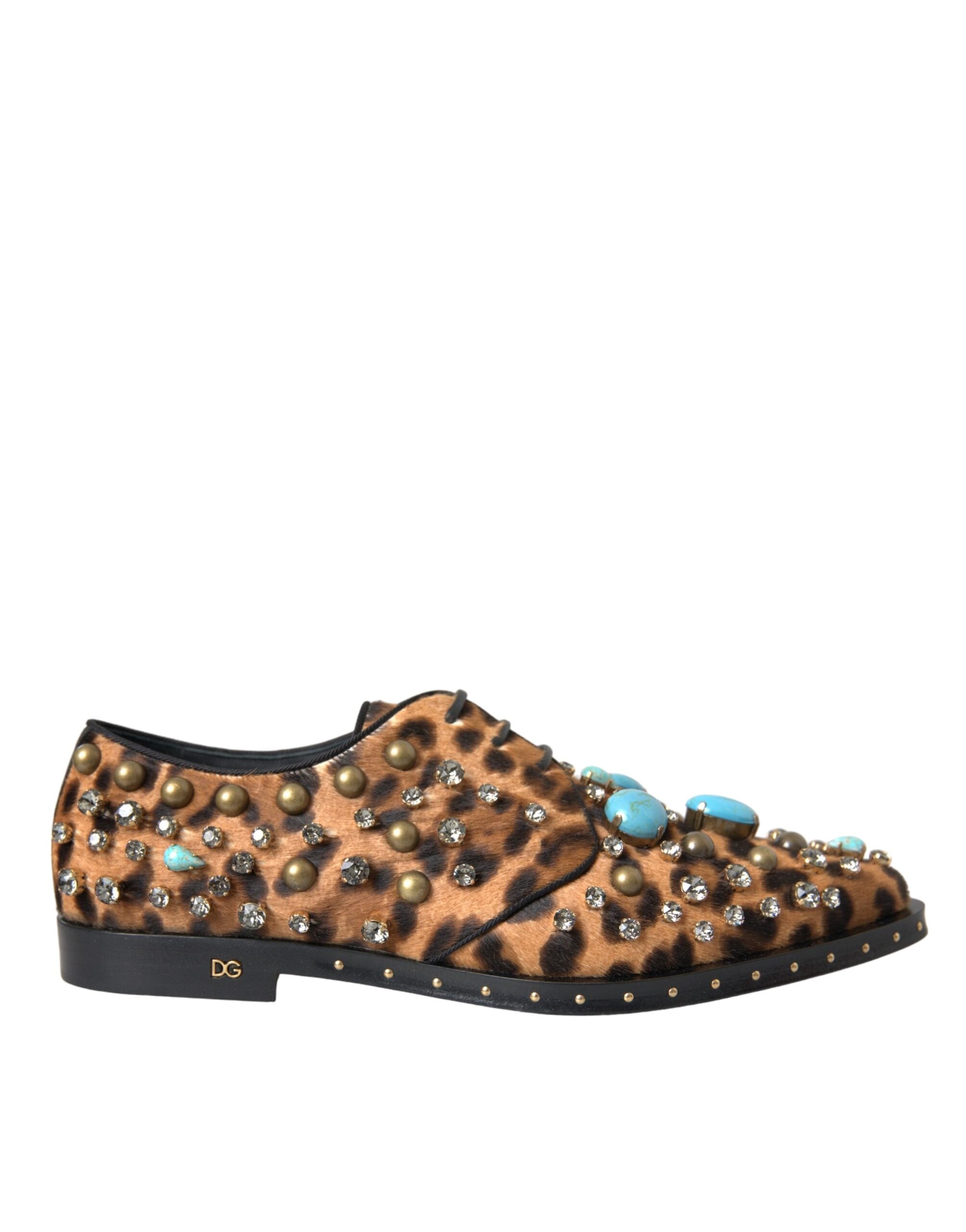 Dolce & Gabbana Brown Leopard Hair Crystal Dress Broque Women's Shoes