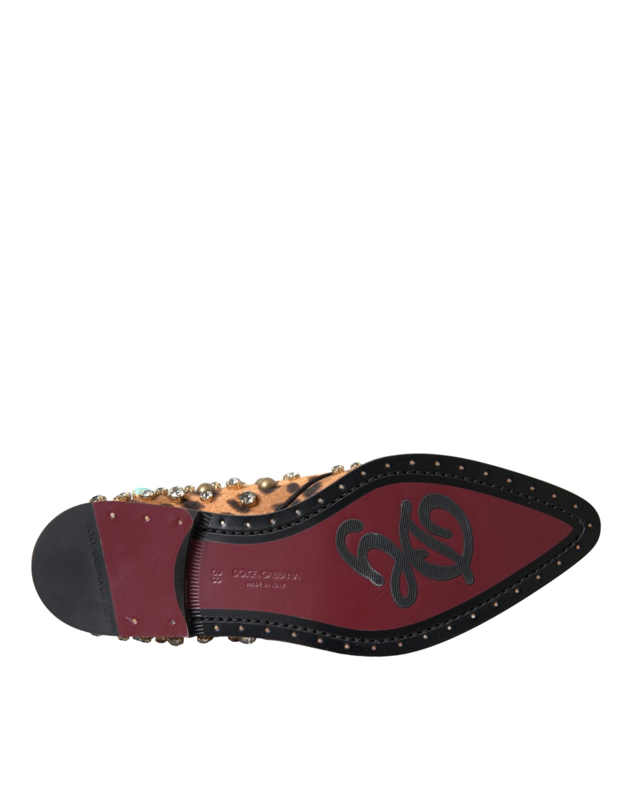 Dolce & Gabbana Brown Leopard Hair Crystal Dress Broque Women's Shoes