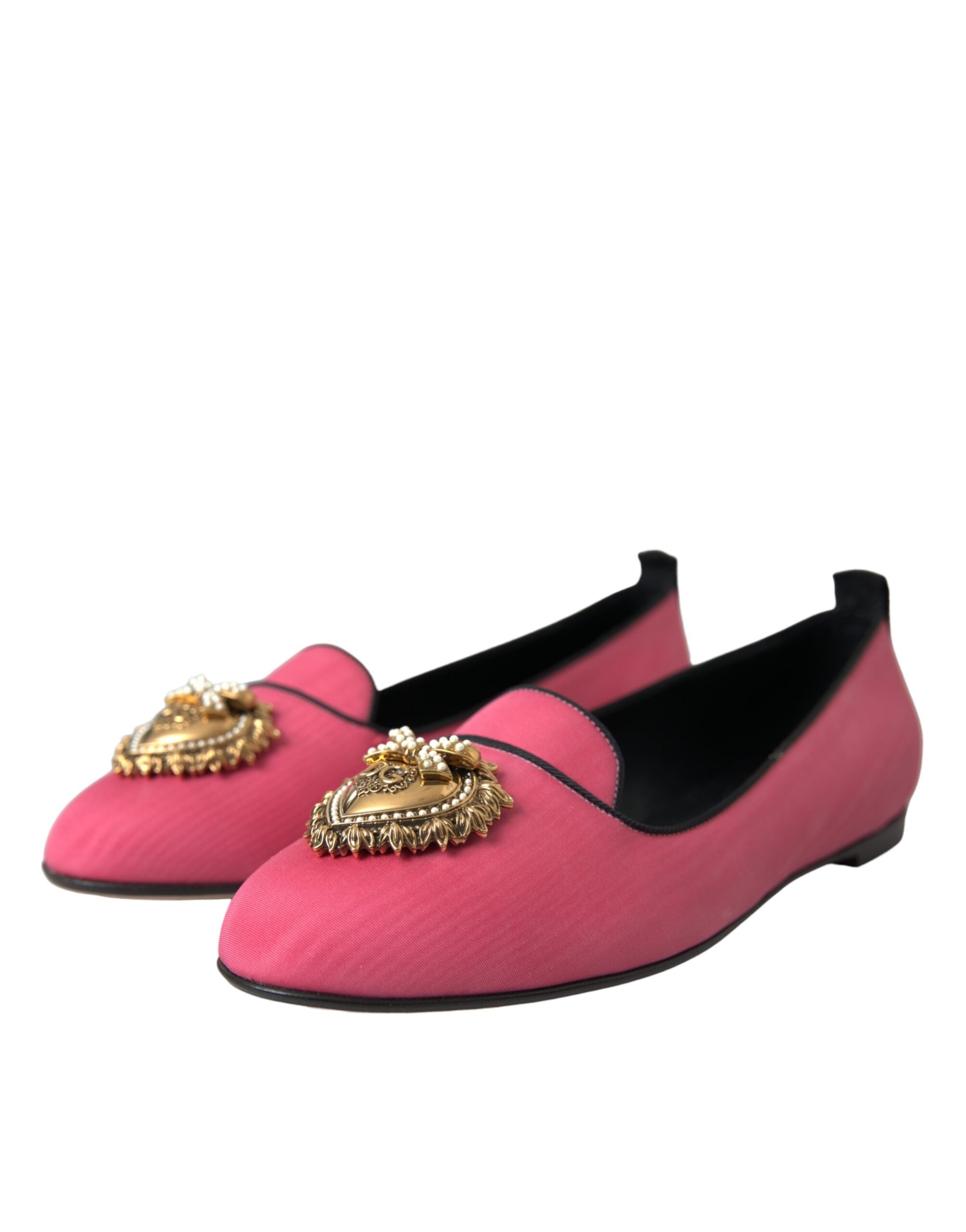 Dolce & Gabbana Pink Velvet Slip On Loafers Flats Women's Shoes