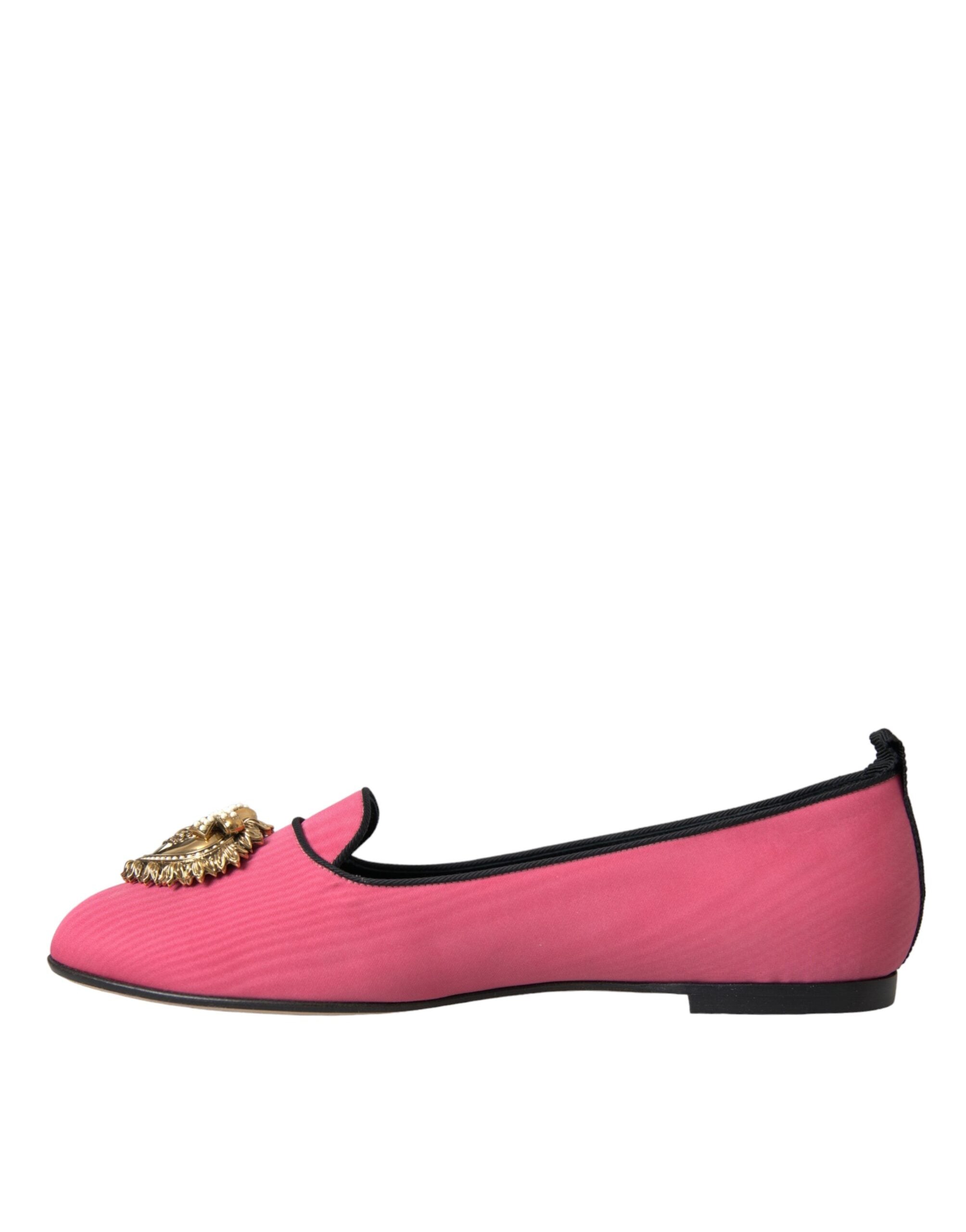 Dolce & Gabbana Pink Velvet Slip On Loafers Flats Women's Shoes