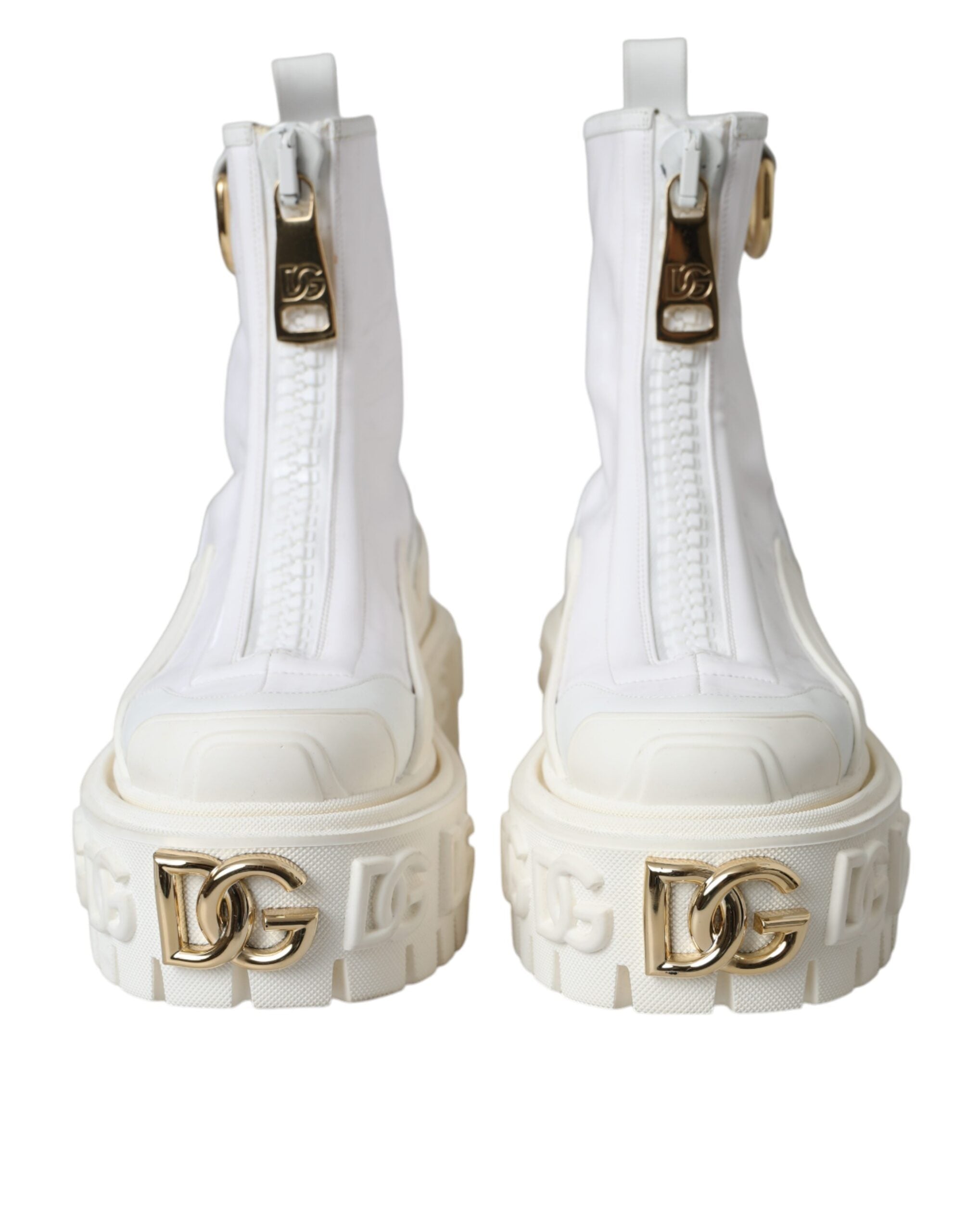 Dolce & Gabbana White Leather Rubber Logo Ankle Boots Women's Shoes (Pre-Owned)