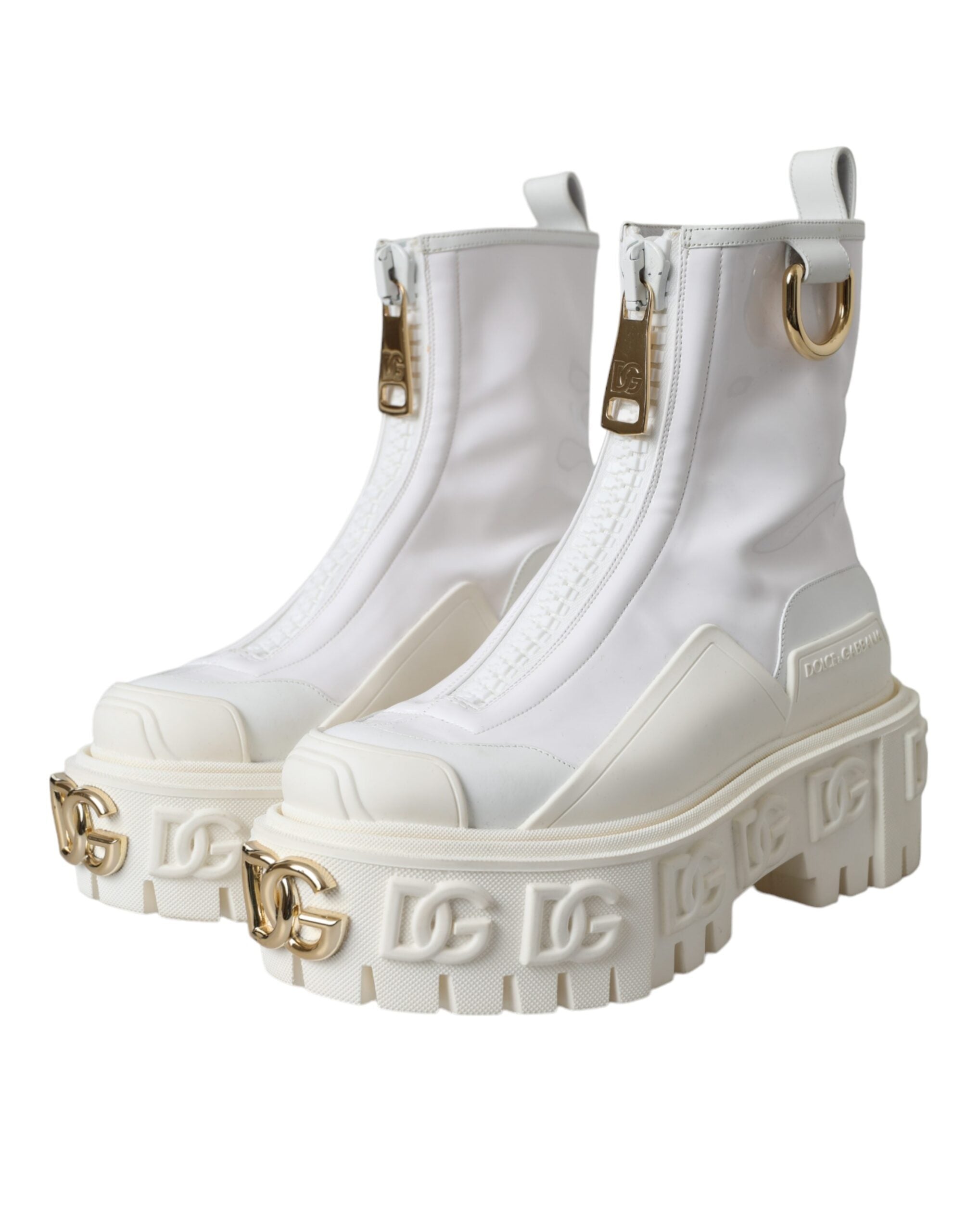 Dolce & Gabbana White Leather Rubber Logo Ankle Boots Women's Shoes (Pre-Owned)