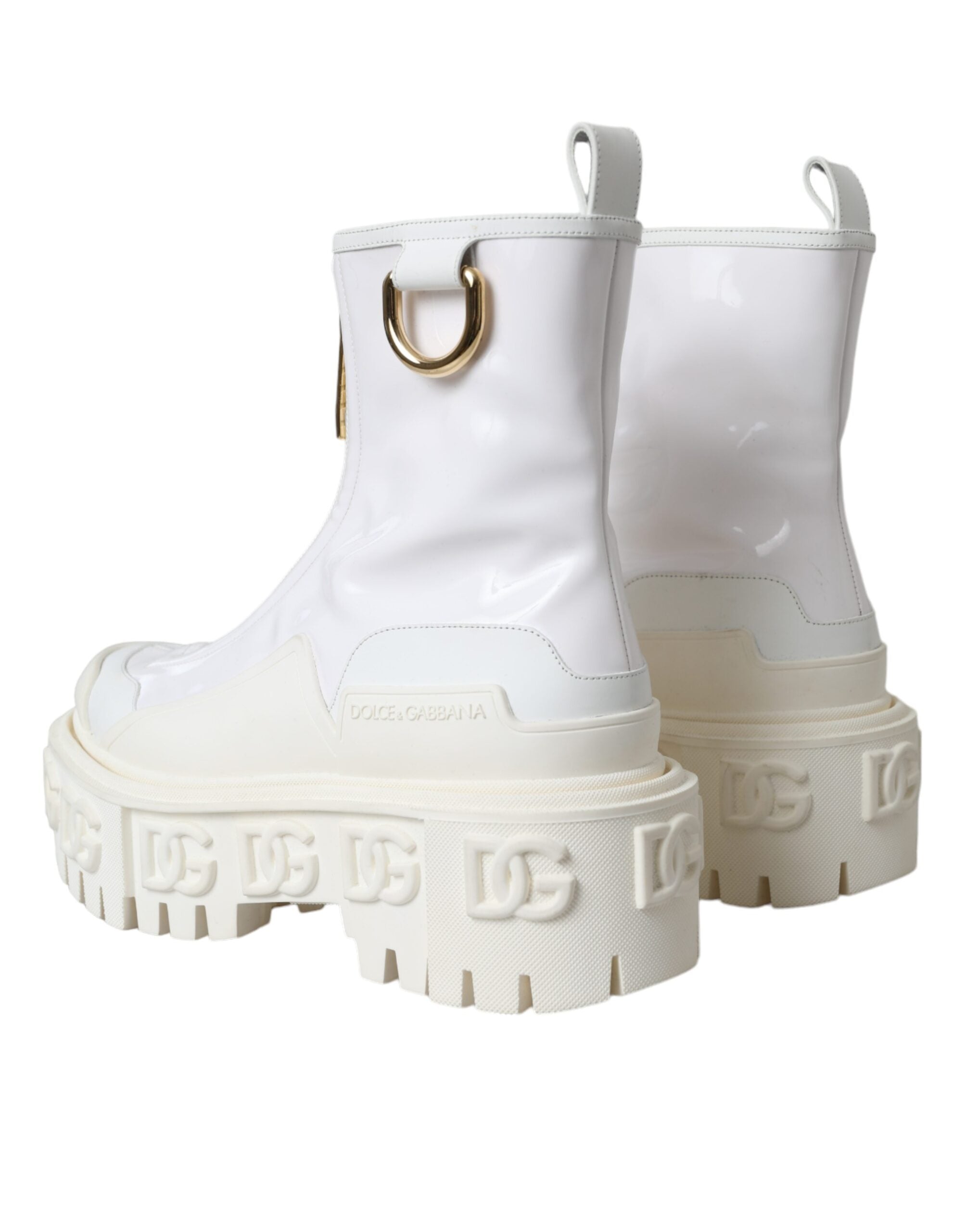 Dolce & Gabbana White Leather Rubber Logo Ankle Boots Women's Shoes (Pre-Owned)